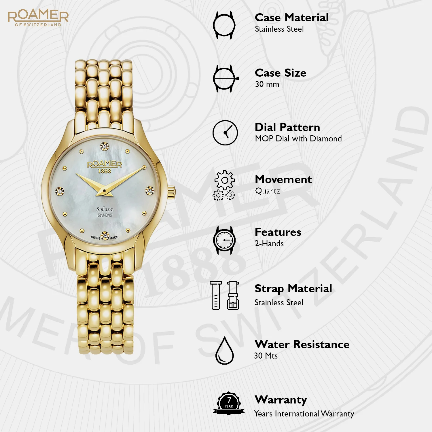 Soleure Women Quartz White Mother Of Pearl Dial Analog Stainless Steel Watch 547857 48 25 50 - Image 4