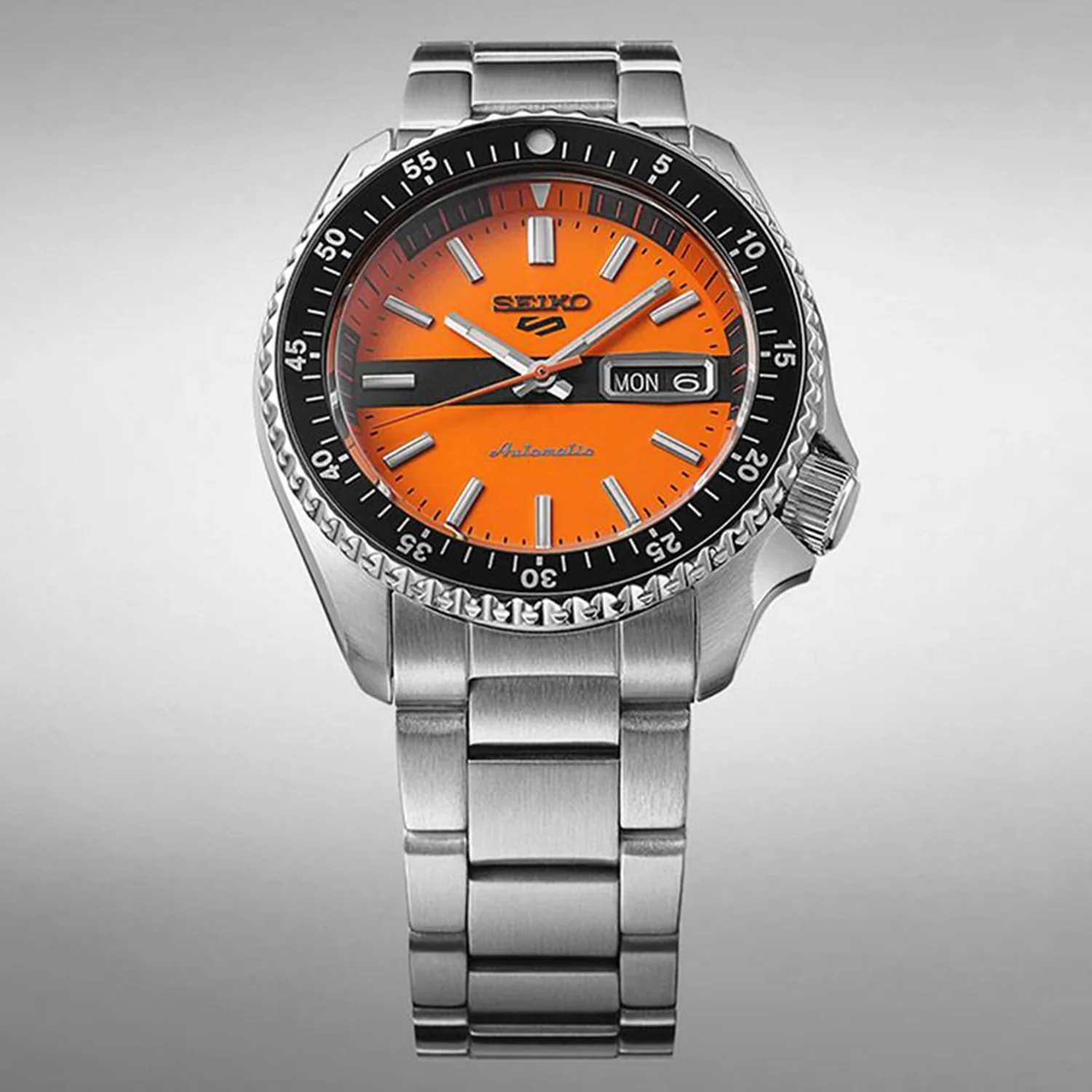 5 Sports Men Automatic Orange Dial Analog Stainless Steel Watch SRPK11K1 - Image 2