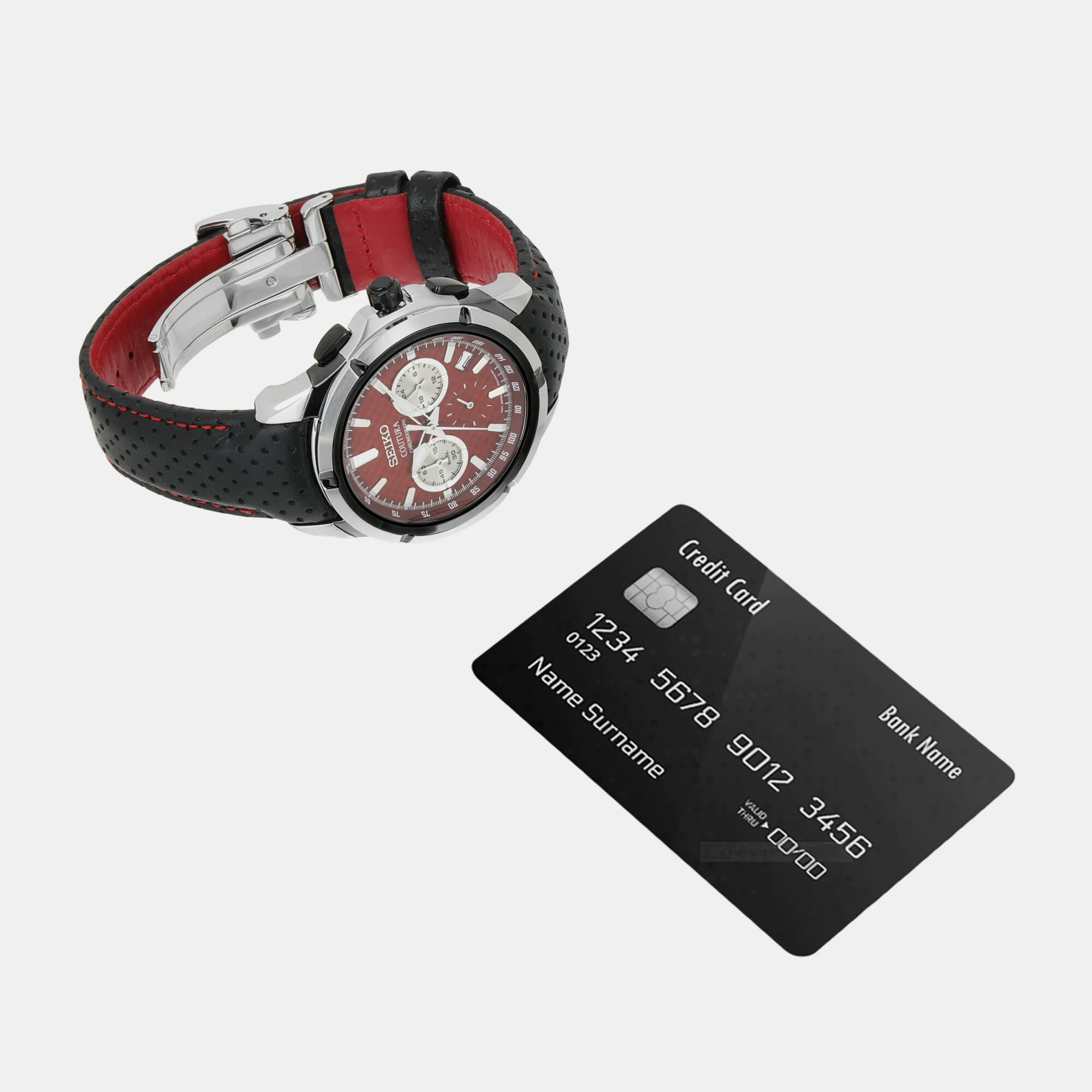 Coutura Men Quartz Red Dial Chronograph Leather Watch SSB435P9 - Image 6