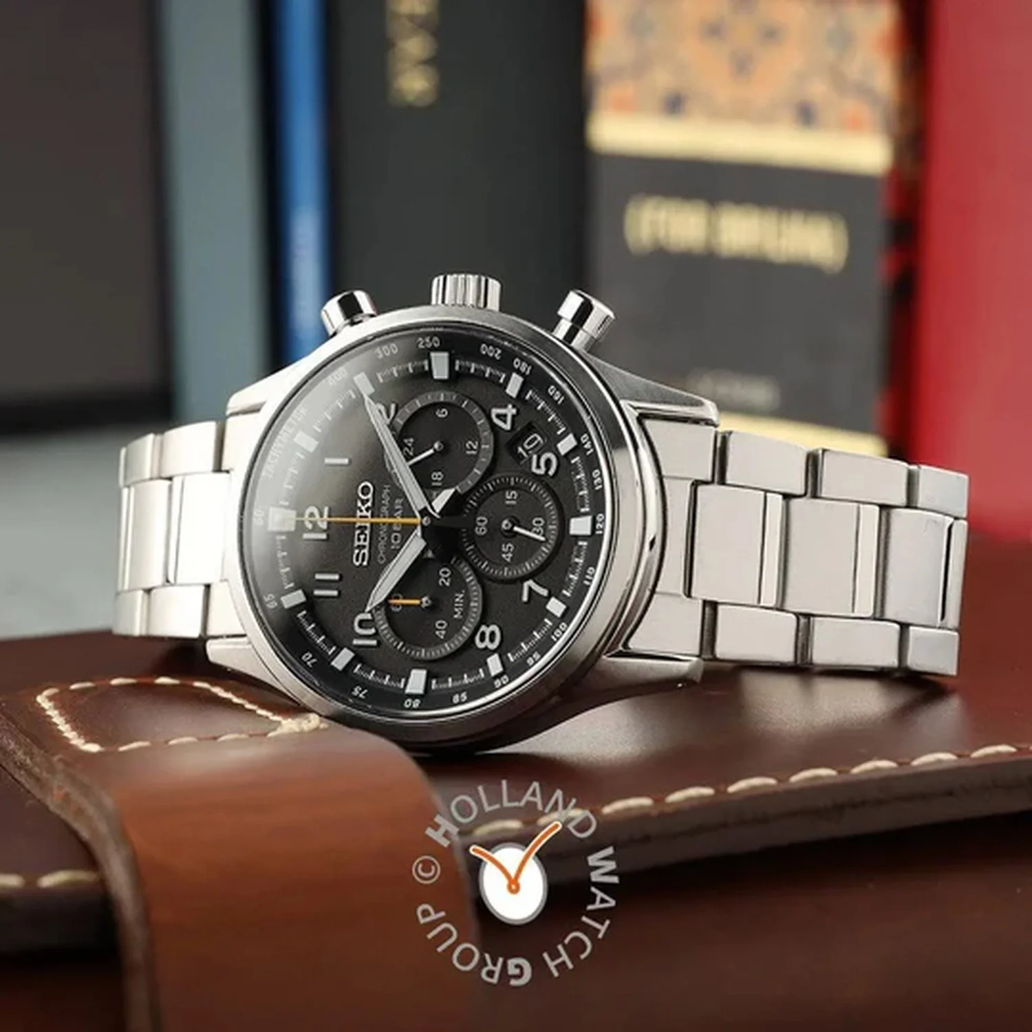 Dress Men Quartz Black Dial Chronograph Stainless Steel Watch SSB447P1 - Image 2