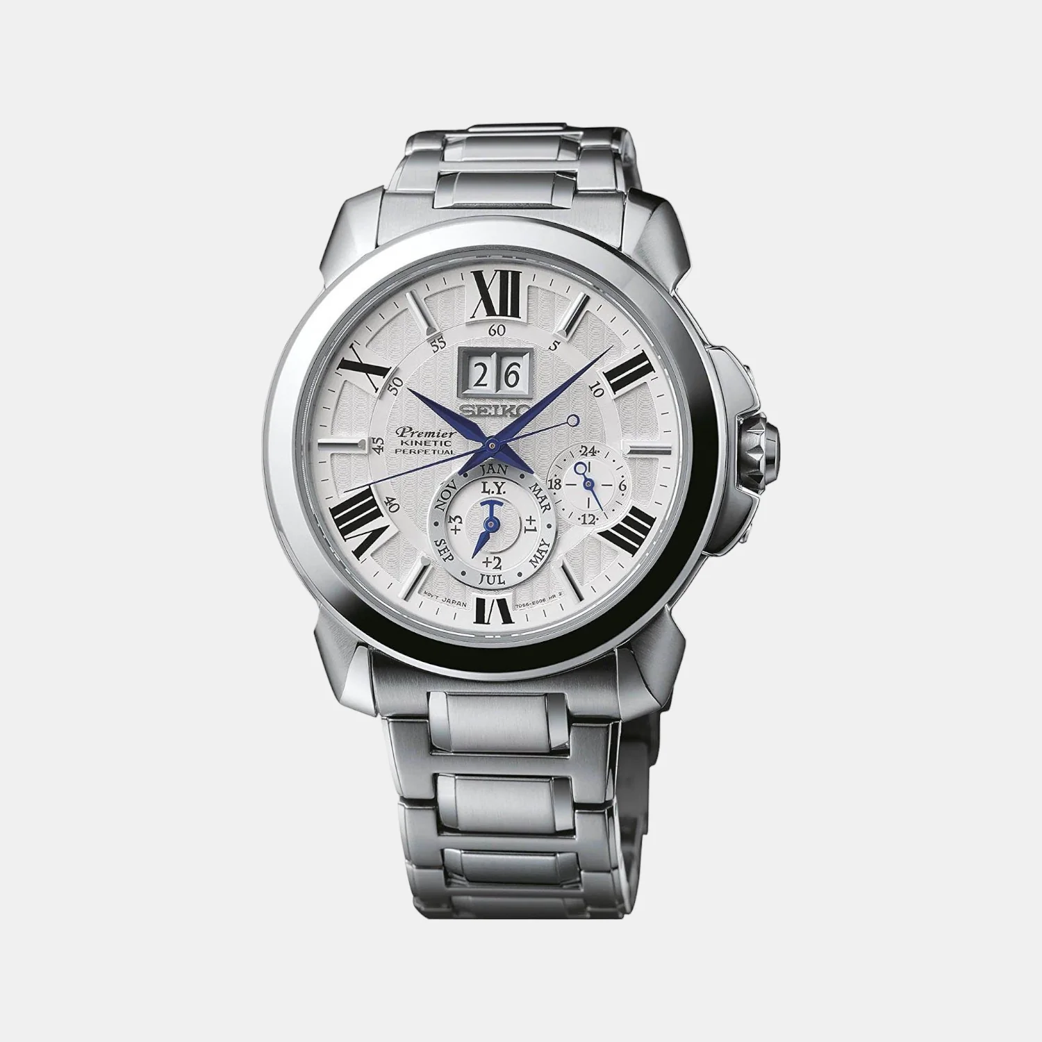 Men Kinetic White Dial Chronograph Stainless Steel Watch SNP139P1