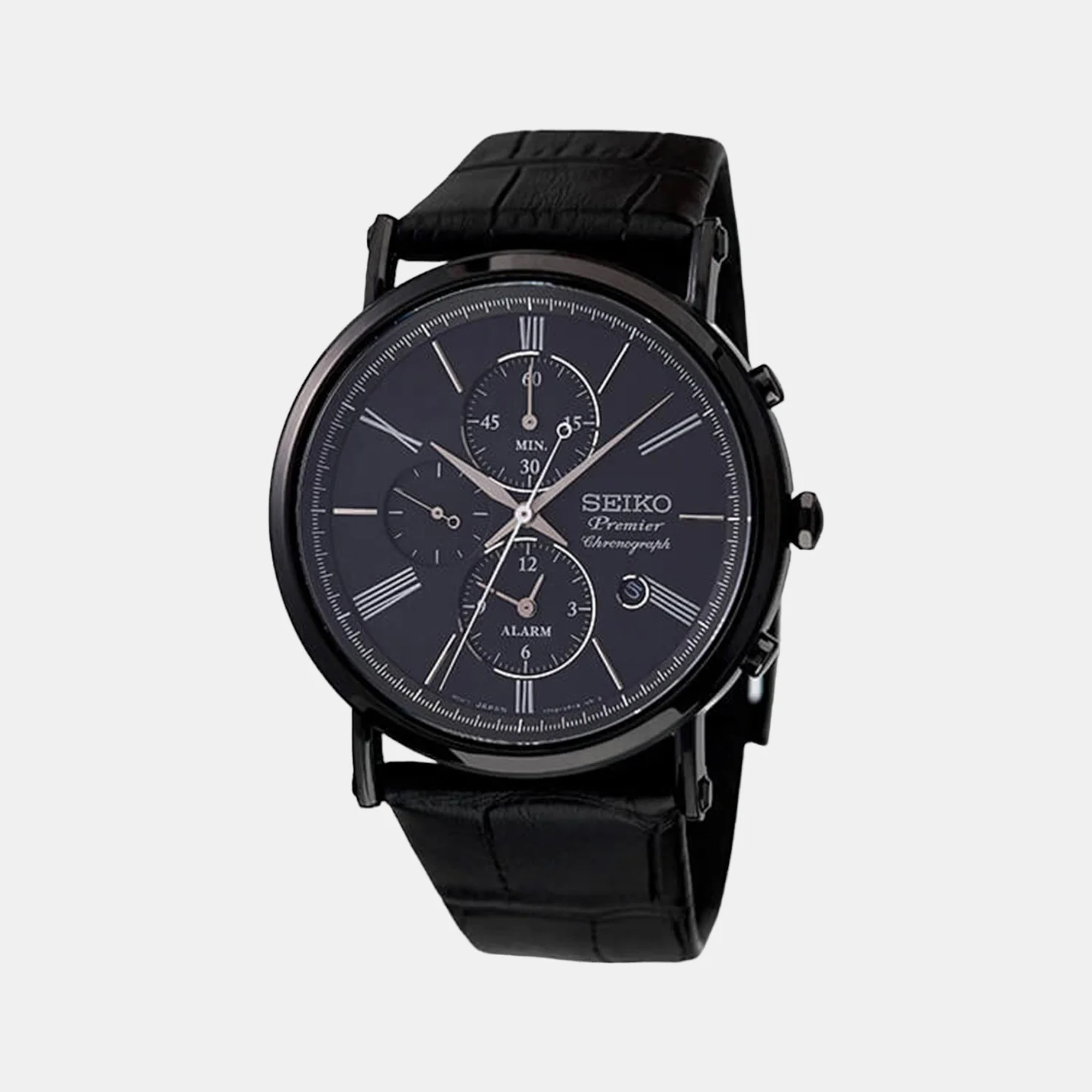 Men Quartz Black Dial Chronograph Leather Watch SKK553J1