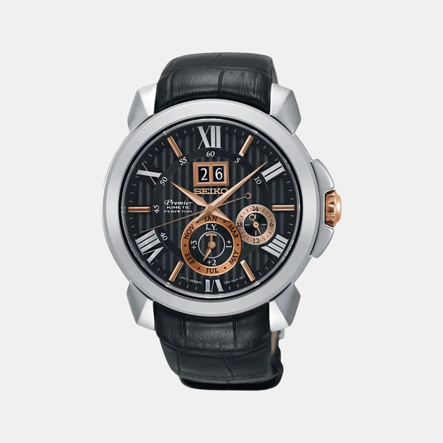 Men Quartz Black Dial Chronograph Leather Watch SNP149P2