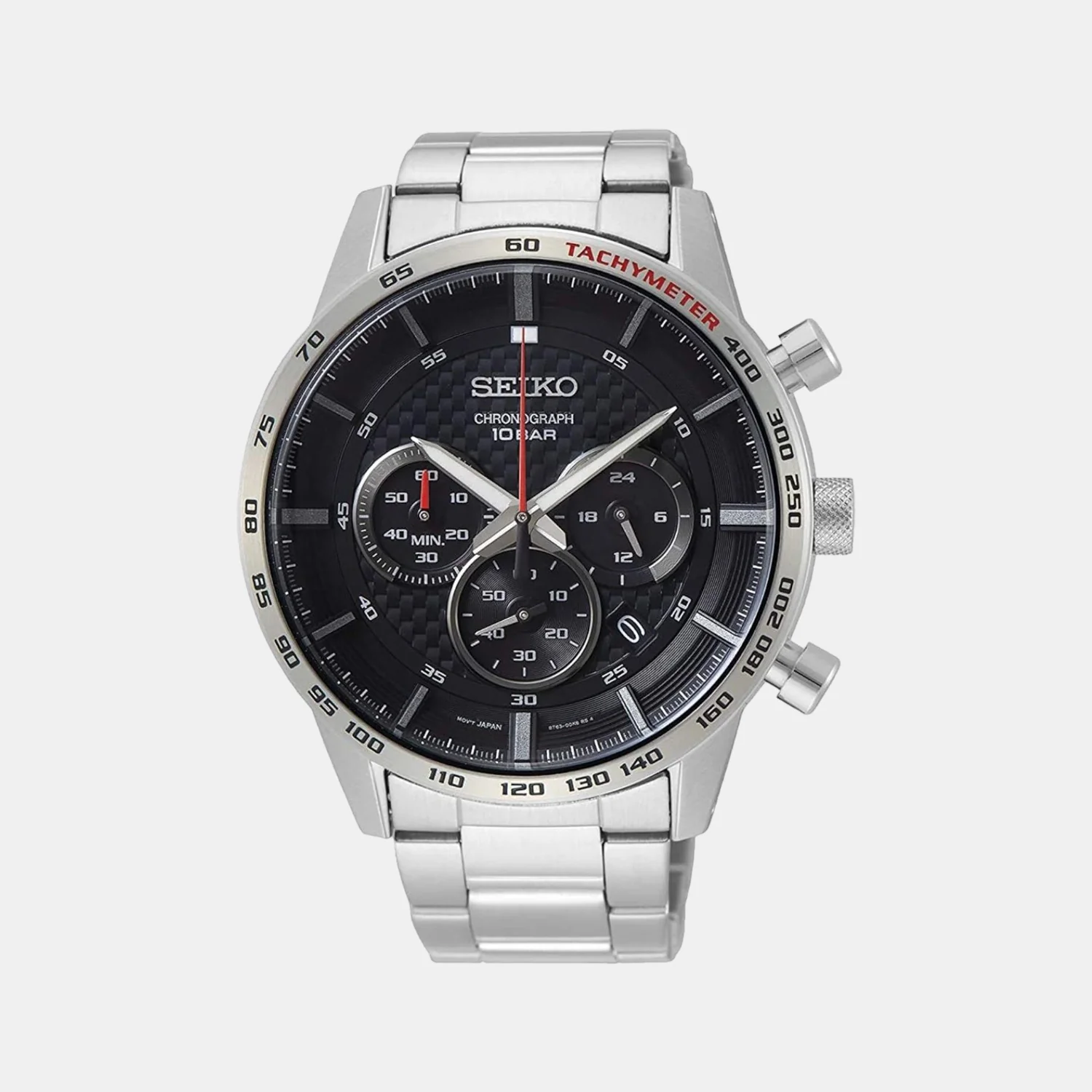 Men Quartz Black Dial Chronograph Stainless Steel Watch SSB355P1