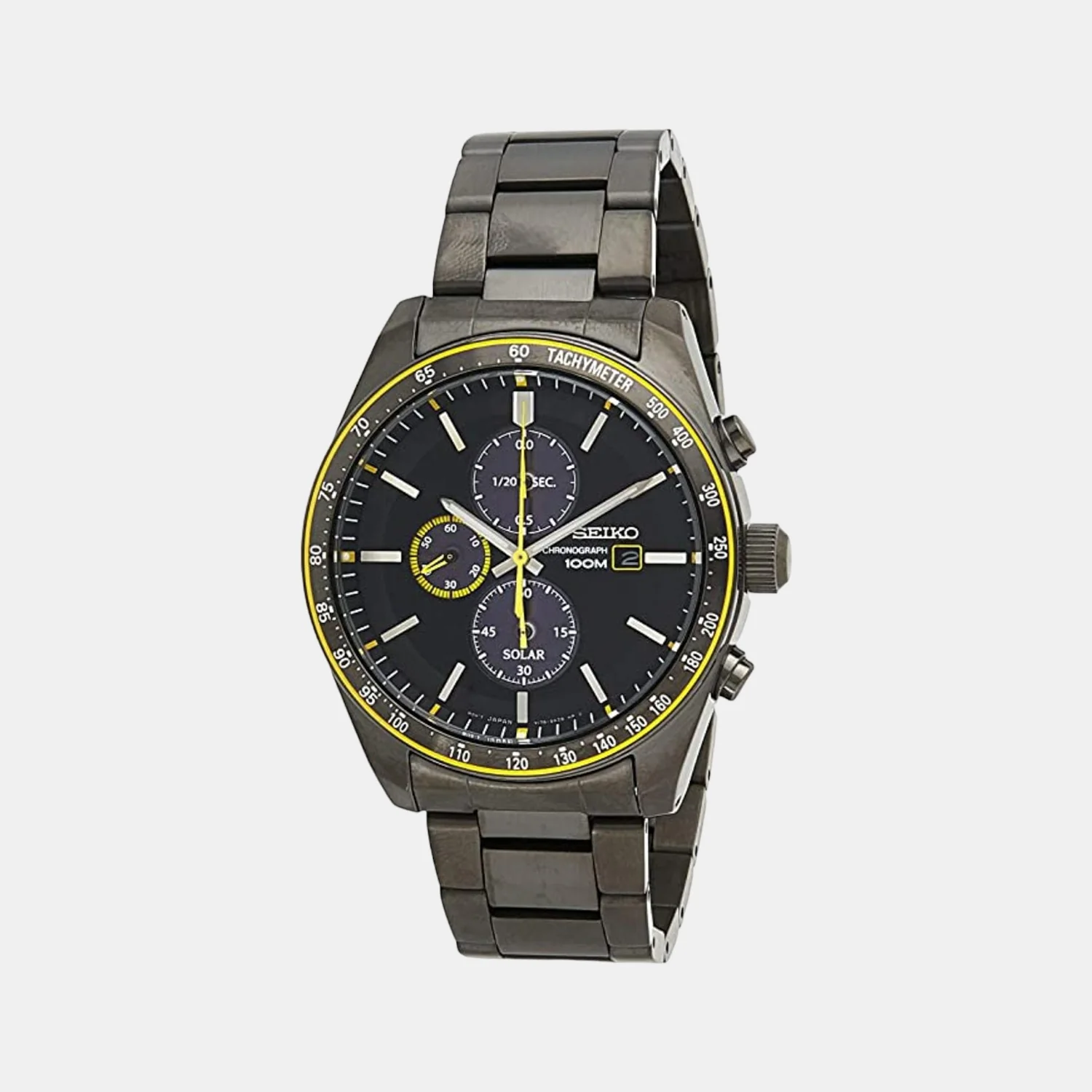 Men Solar Black Dial Chronograph Stainless Steel Watch SSC723P1