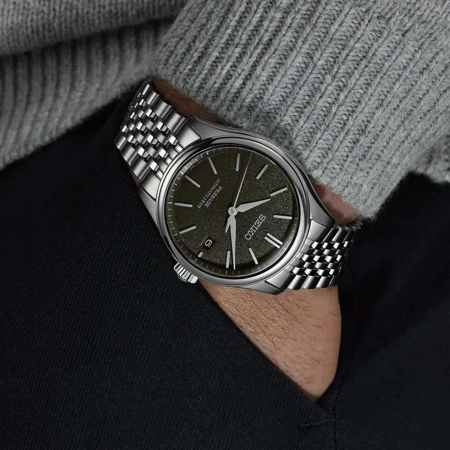 Presage Men Automatic Grey Green Dial Analog Stainless Steel Watch SPB465J1 - Image 11