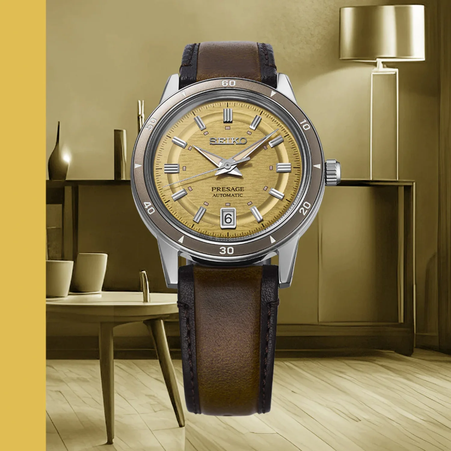Presage Men Automatic Yellow Dial Analog Stainless Steel Watch SRPL75J1 - Image 3