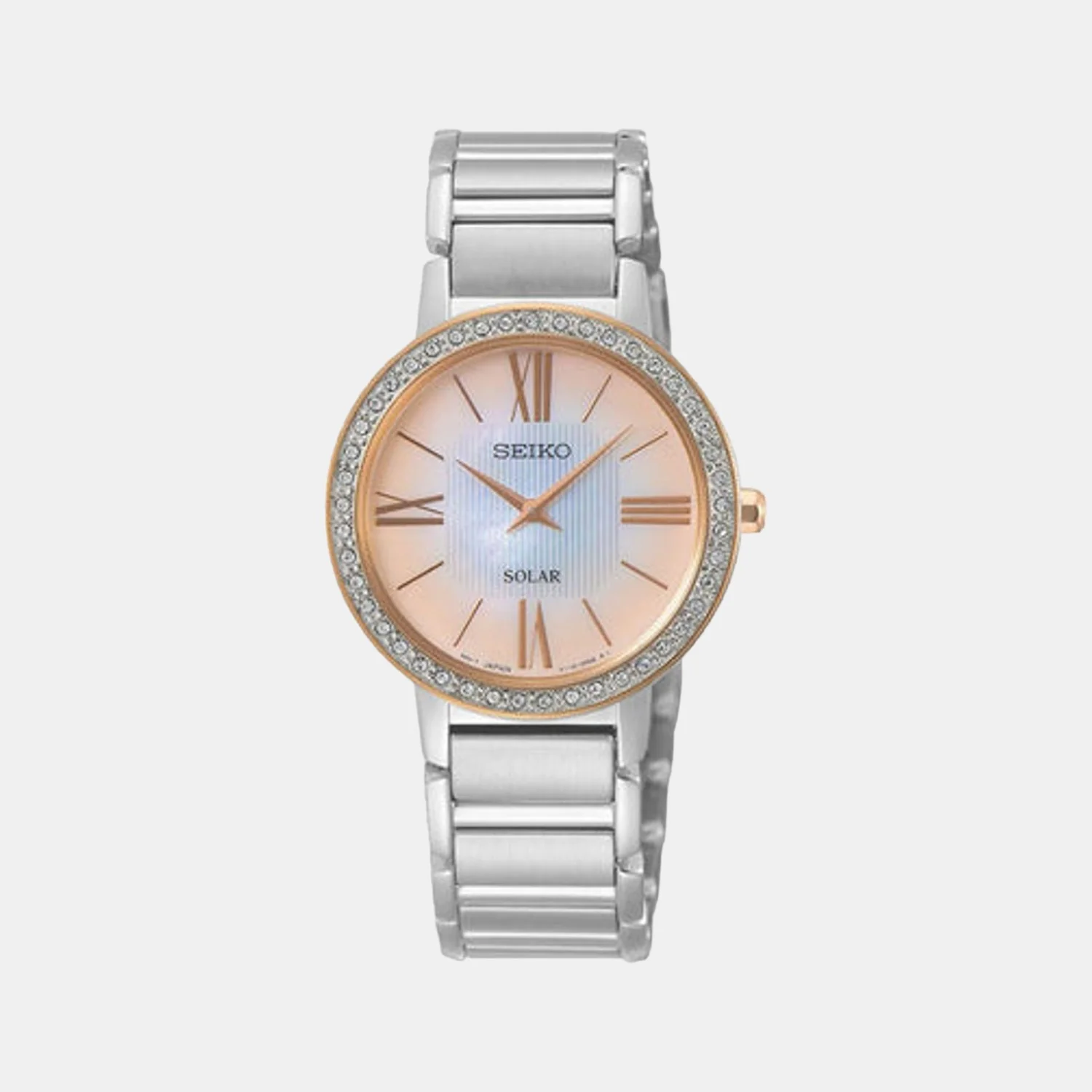 Women Solar Two Tone Dial Analog Stainless Steel Watch SUP432P1