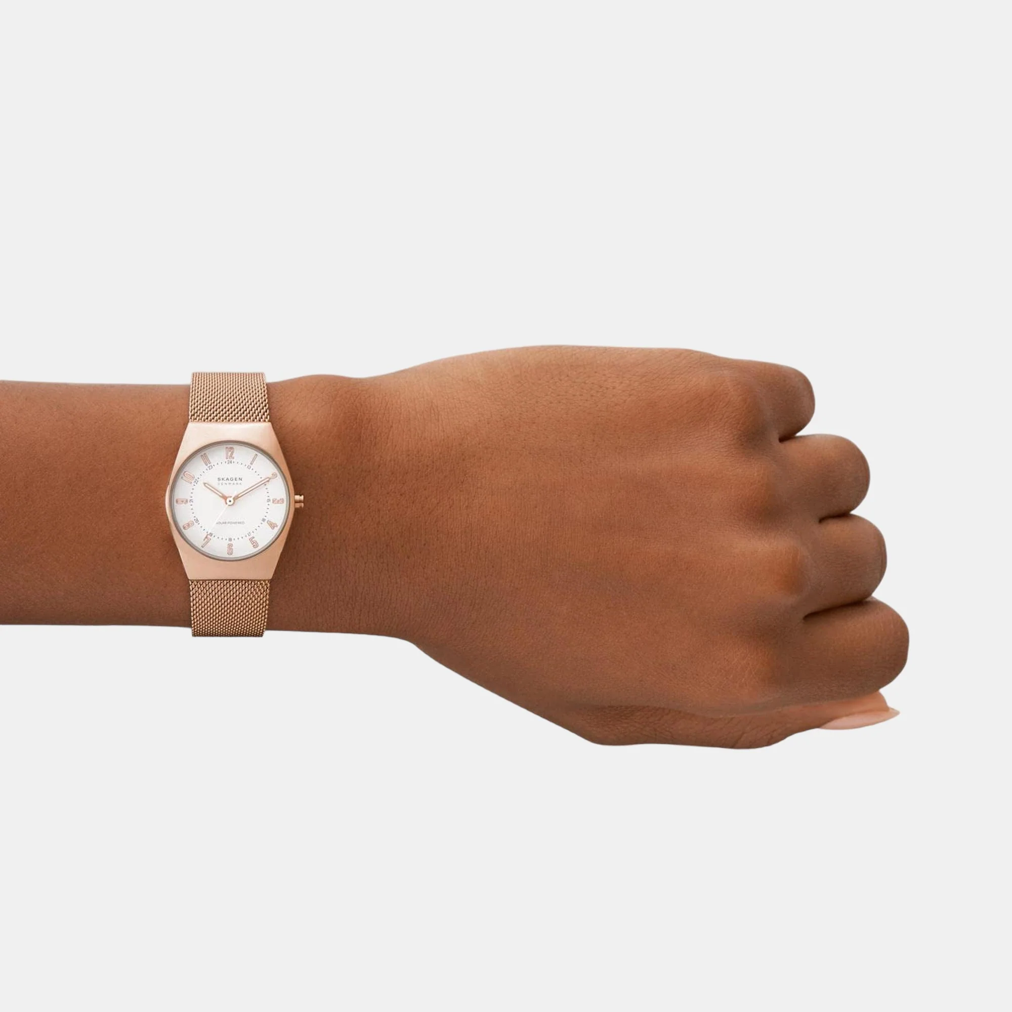 Grenen Lille Solar Powered Women Solar White Dial Analog Stainless Steel Watch SKW3078 - Image 5