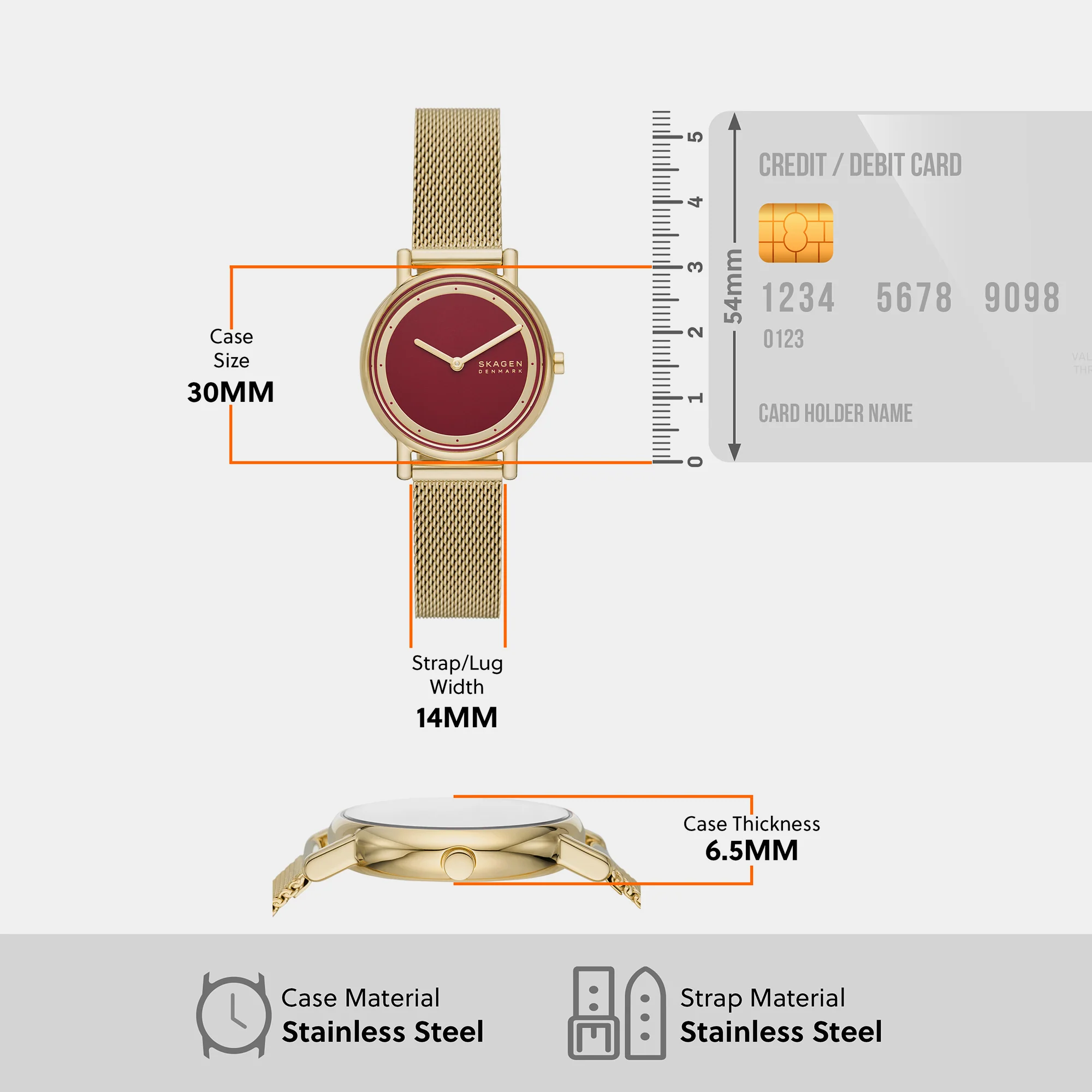 Women Quartz Red Dial Analog Mesh Watch SKW3117 - Image 7