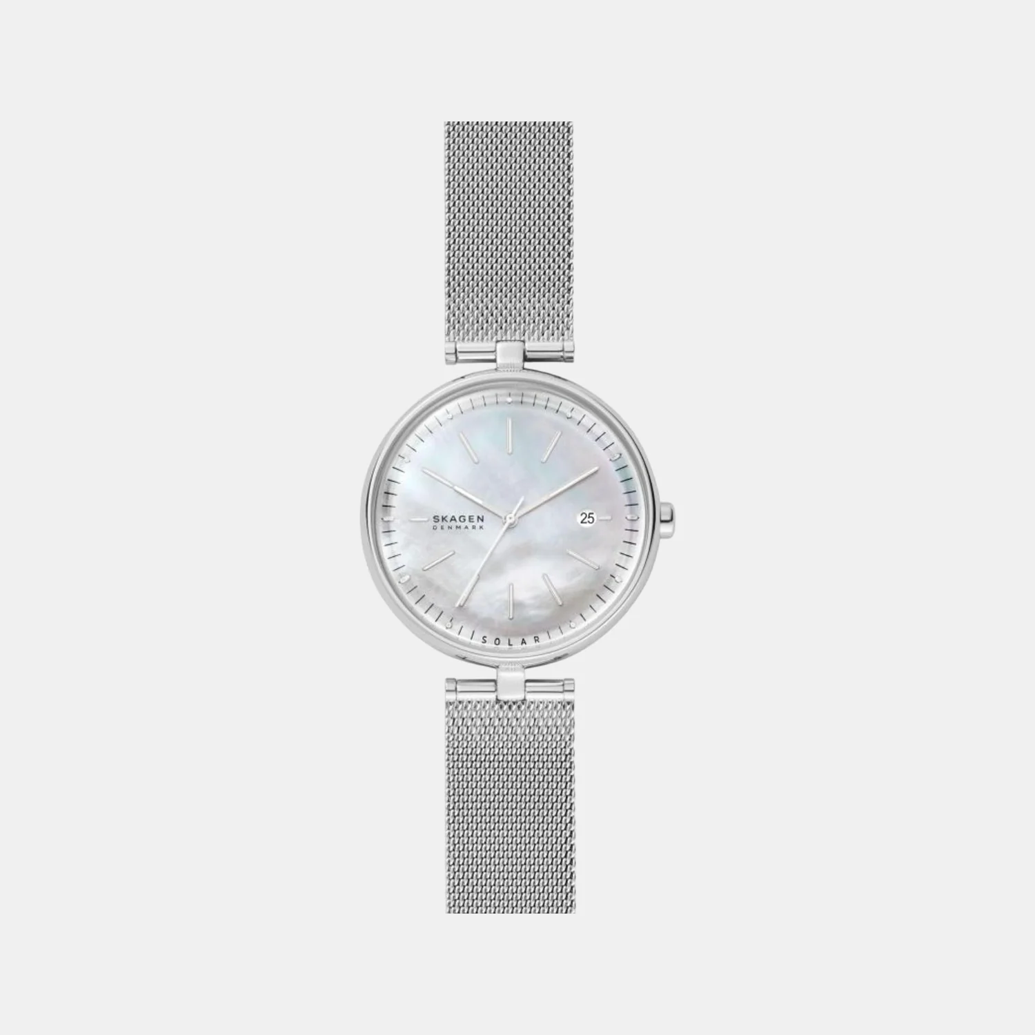 Women Solar Mother Of Pearl Dial Analog Stainless Steel Watch SKW2979