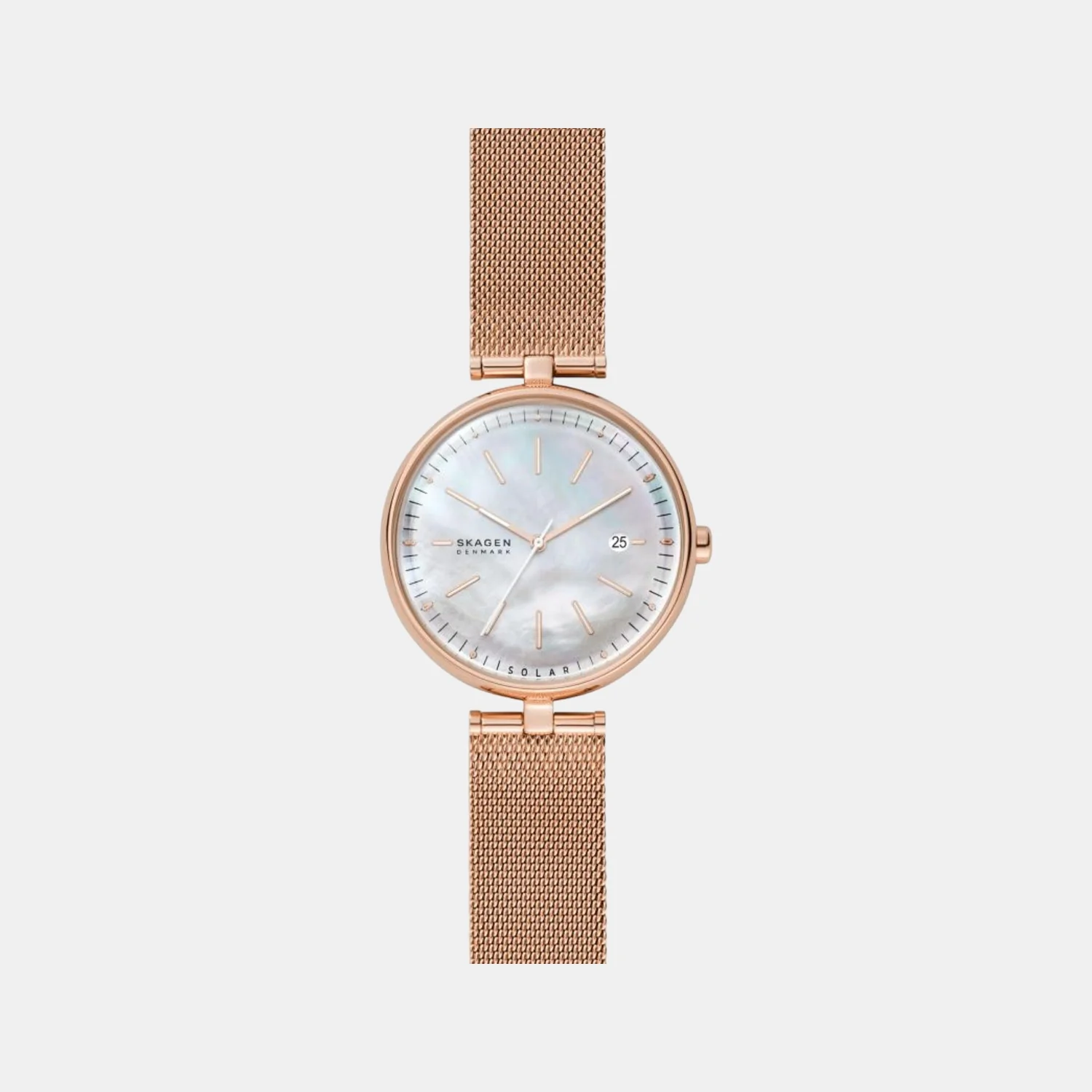 Women Solar Mother Of Pearl Dial Analog Stainless Steel Watch SKW2980