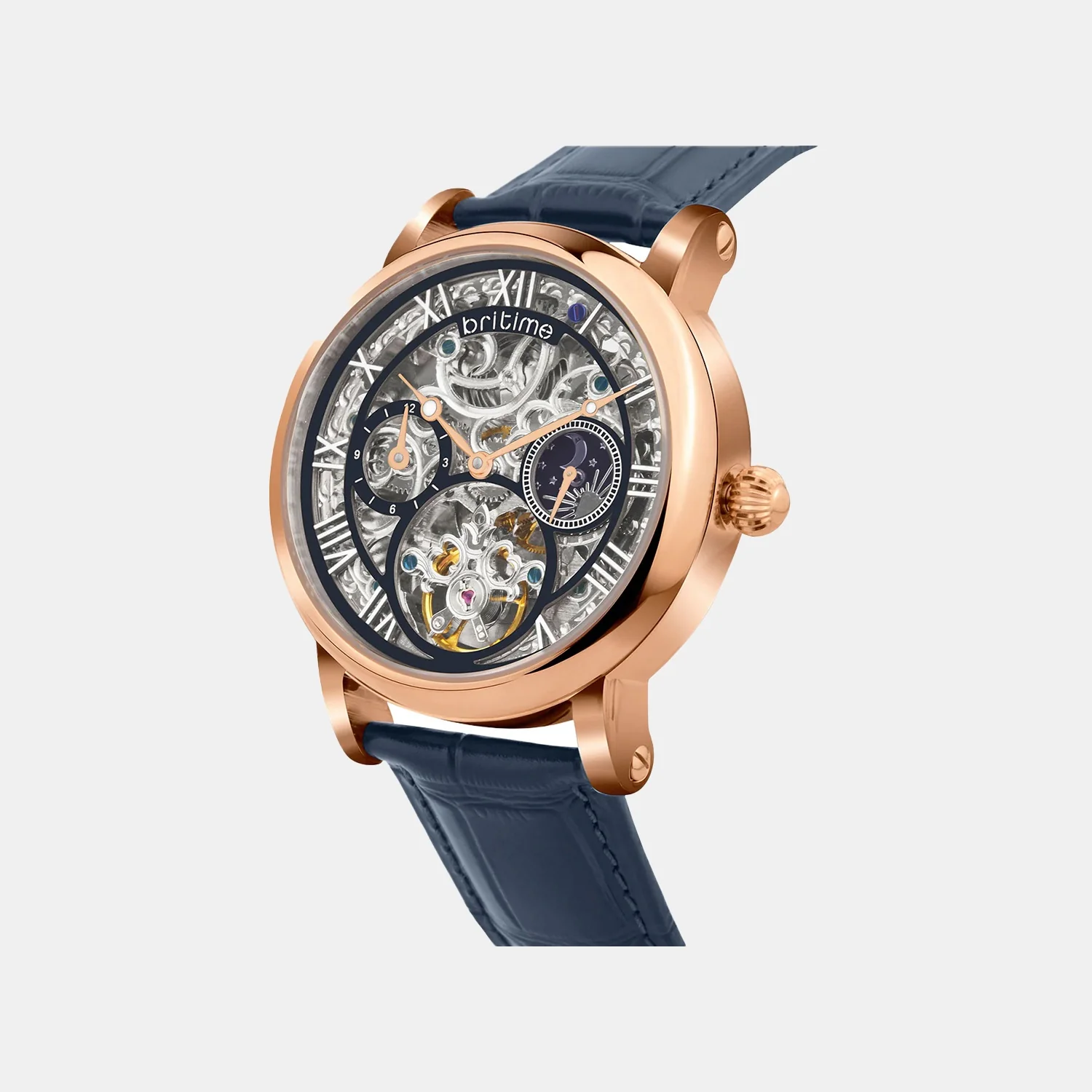 Stellor Open Heart Men Automatic Blue Dial Multi-Function Leather Watch 786-L30507 - Image 2