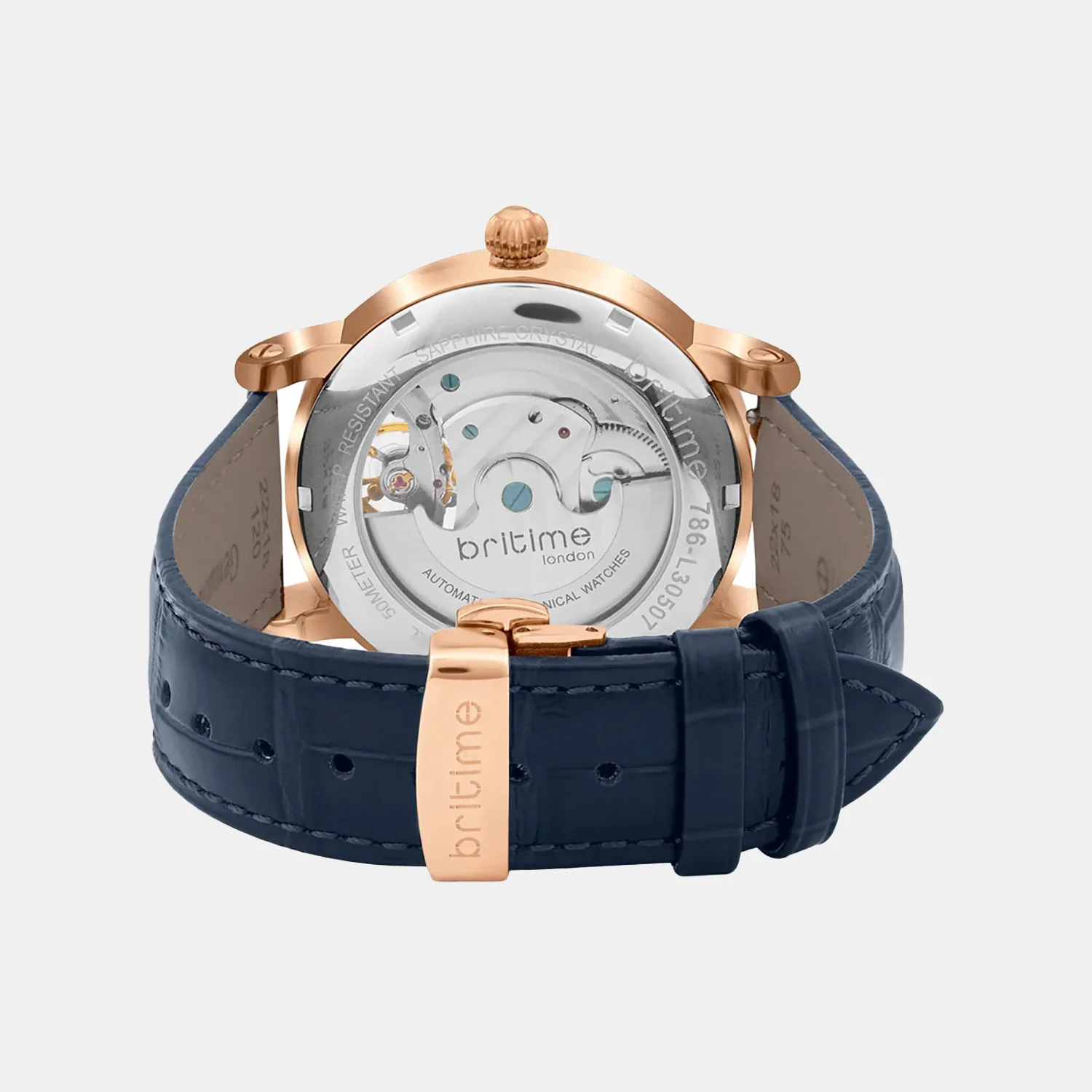 Stellor Open Heart Men Automatic Blue Dial Multi-Function Leather Watch 786-L30507 - Image 4