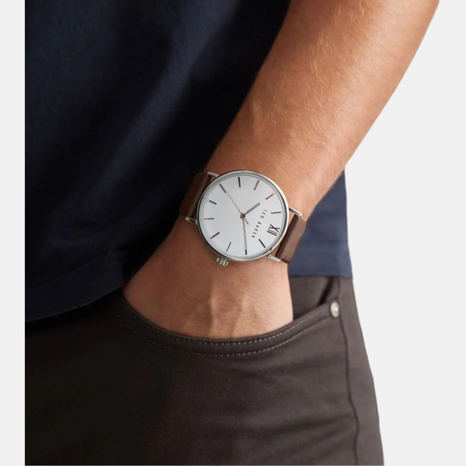 Men Quartz White Dial Analog Leather Watch BKPPGS215 - Image 2