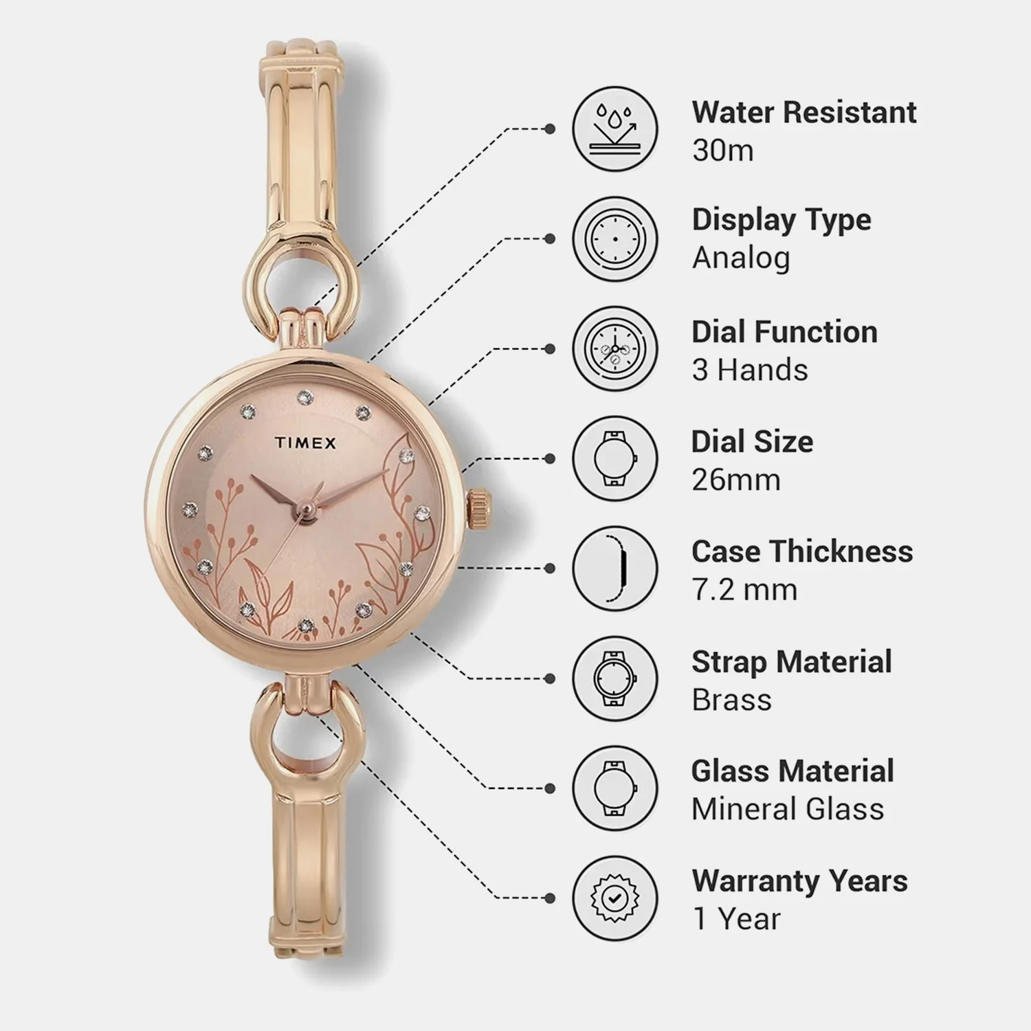 Classics Women Quartz Rose Gold Dial Analog Brass Watch TWEL11436 - Image 5