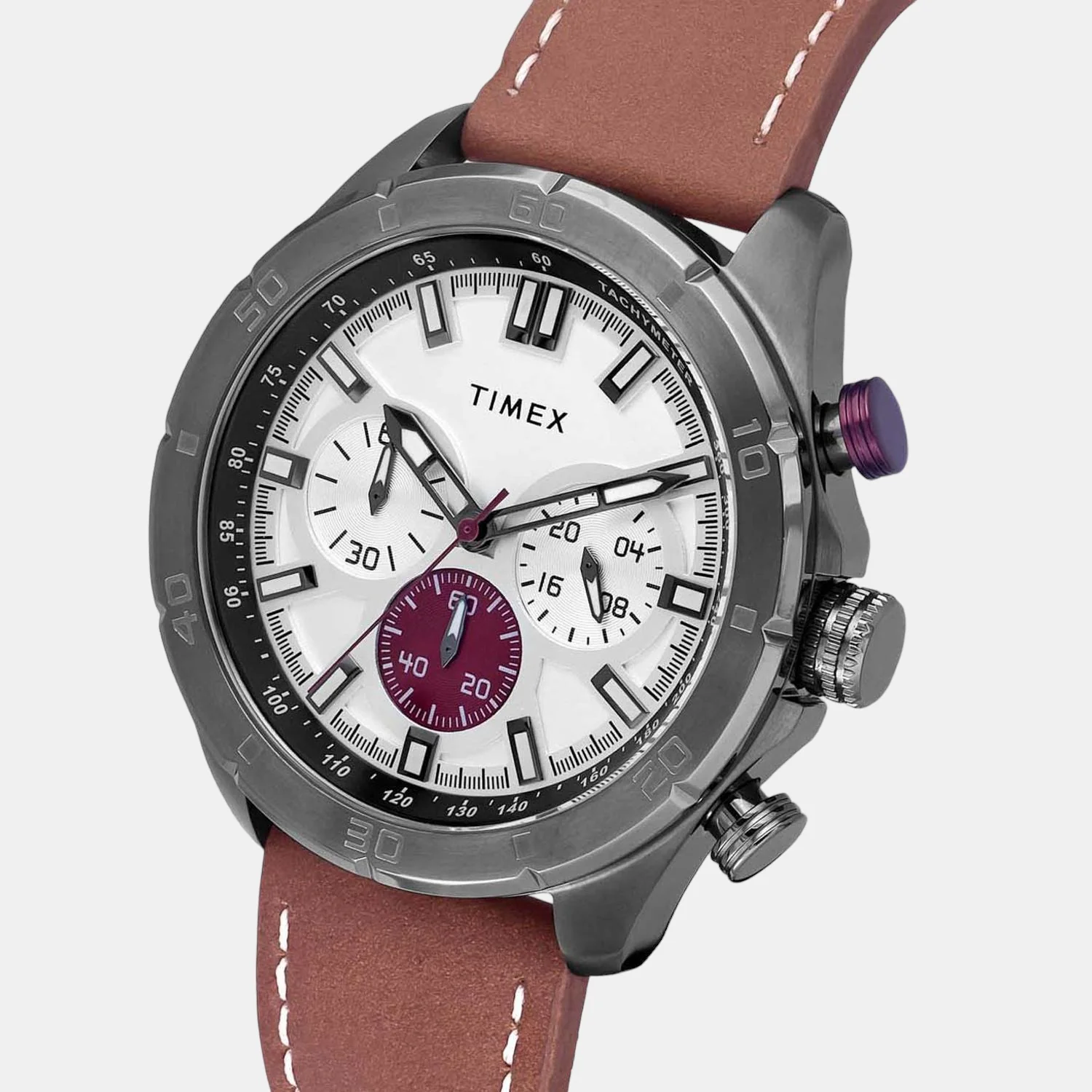 E Class Men Quartz Silver Dial Chronograph Leather Watch TWEG20303 - Image 5