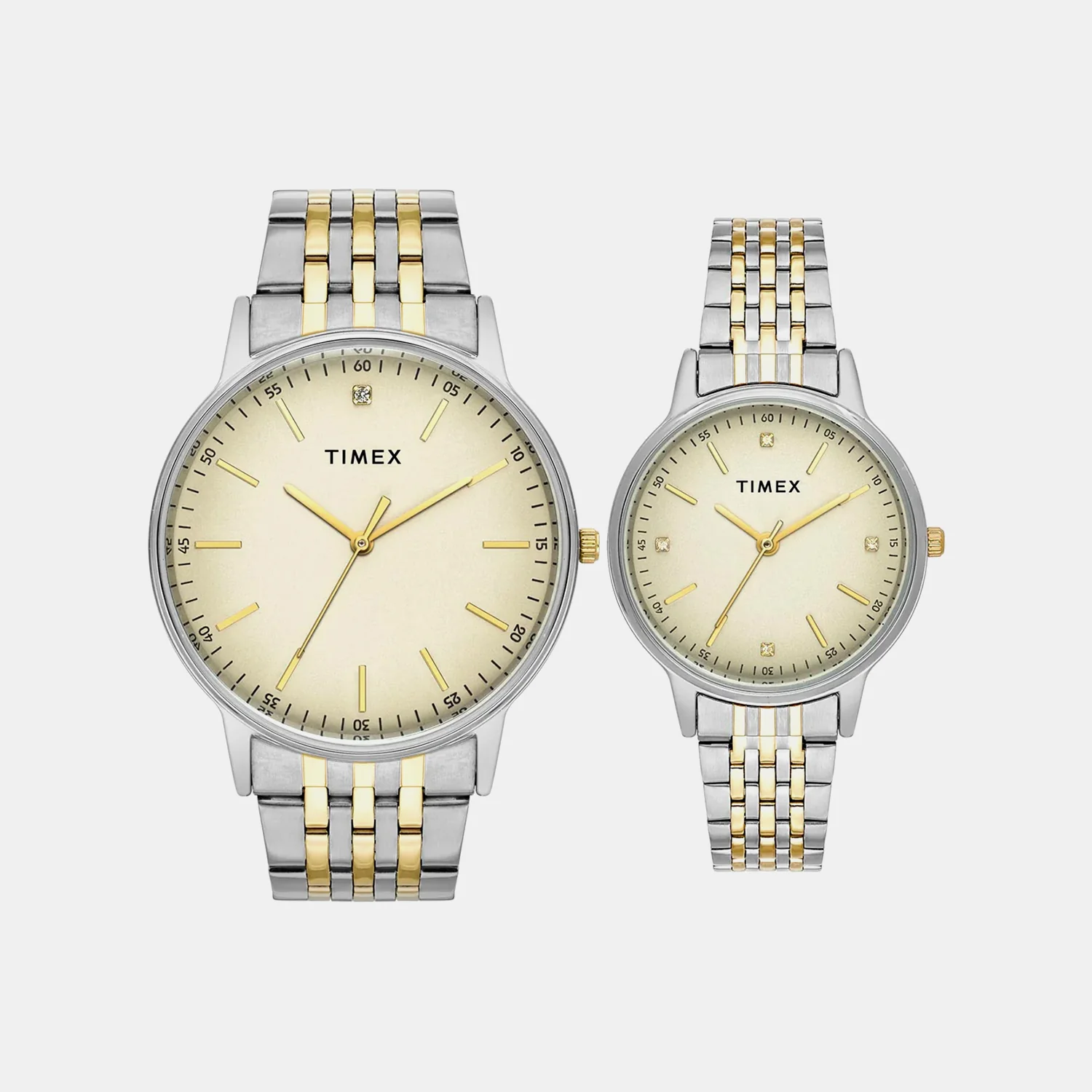 Fashion Couple Quartz Cream Dial Analog Stainless Steel Watch TW00PR329