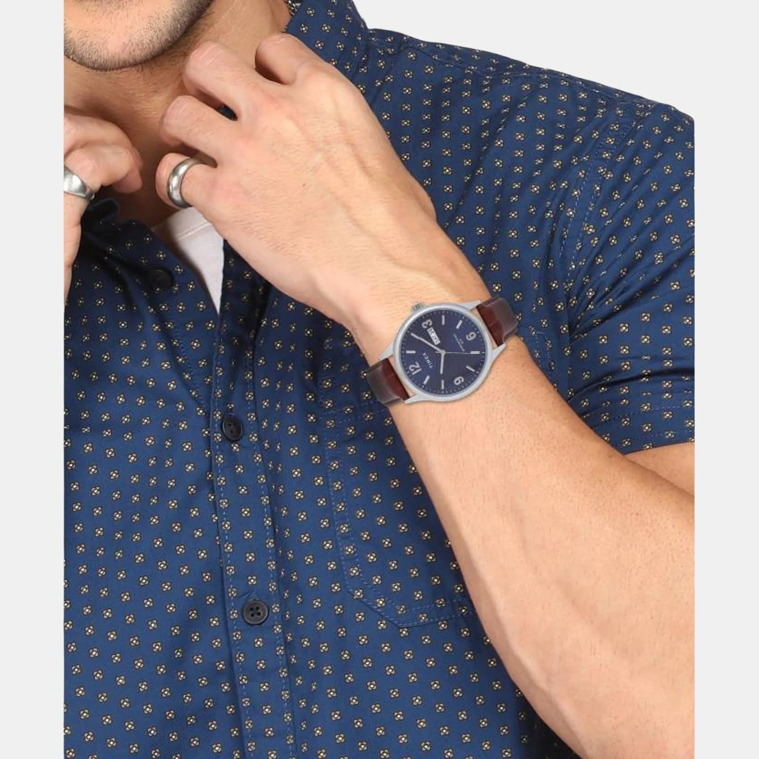Fashion Men Quartz Blue Dial Analog Leather Watch TWEG18400 - Image 4