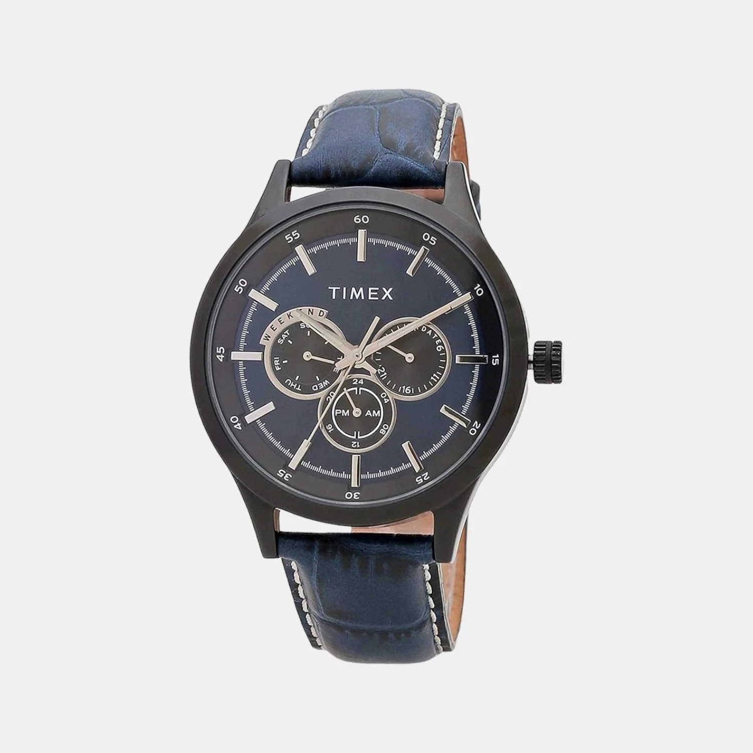 Fashion Men Quartz Blue Dial Chronograph Leather Watch TW000T312