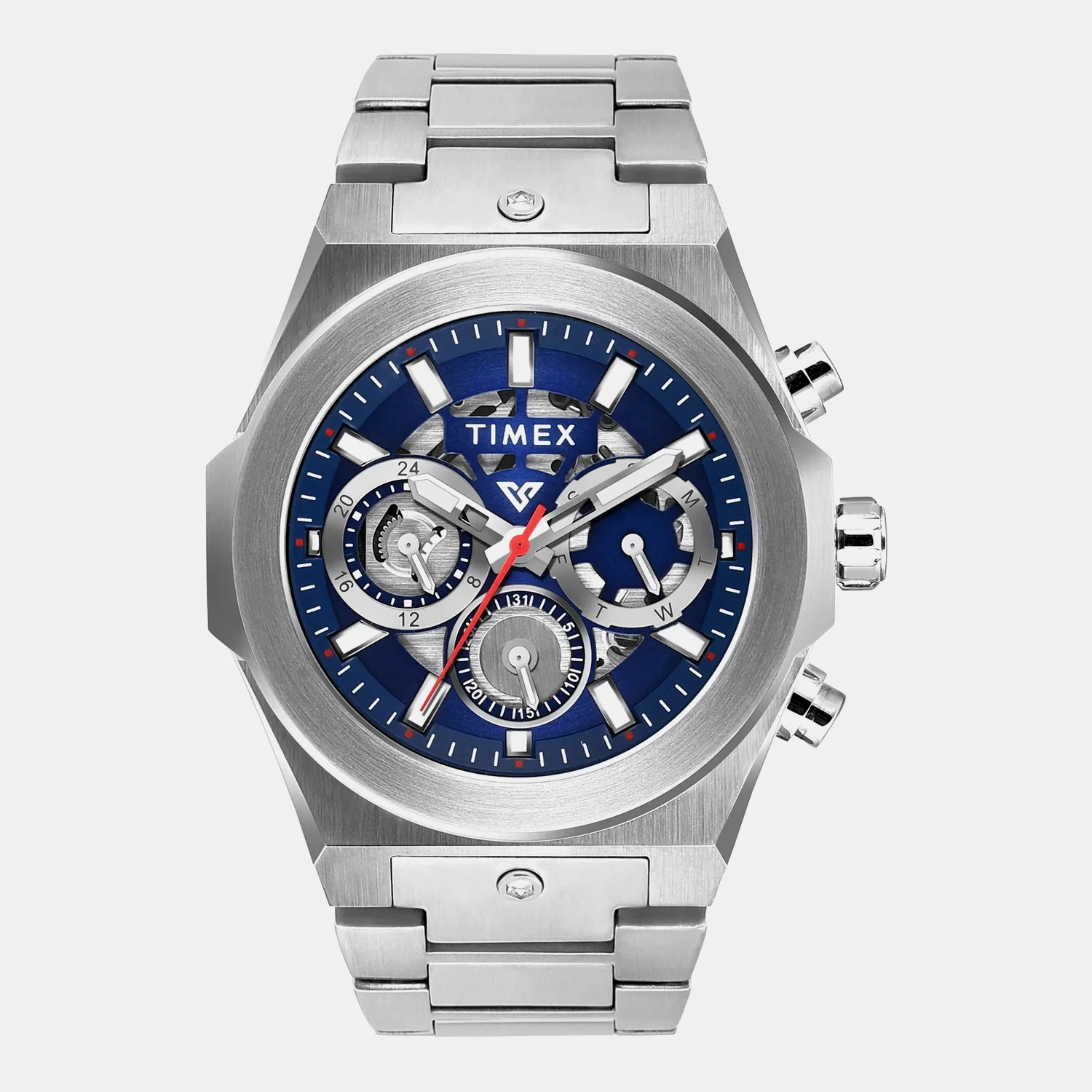 Fashion Men Quartz Blue Dial Multi-Function Stainless Steel Watch TWEG26100