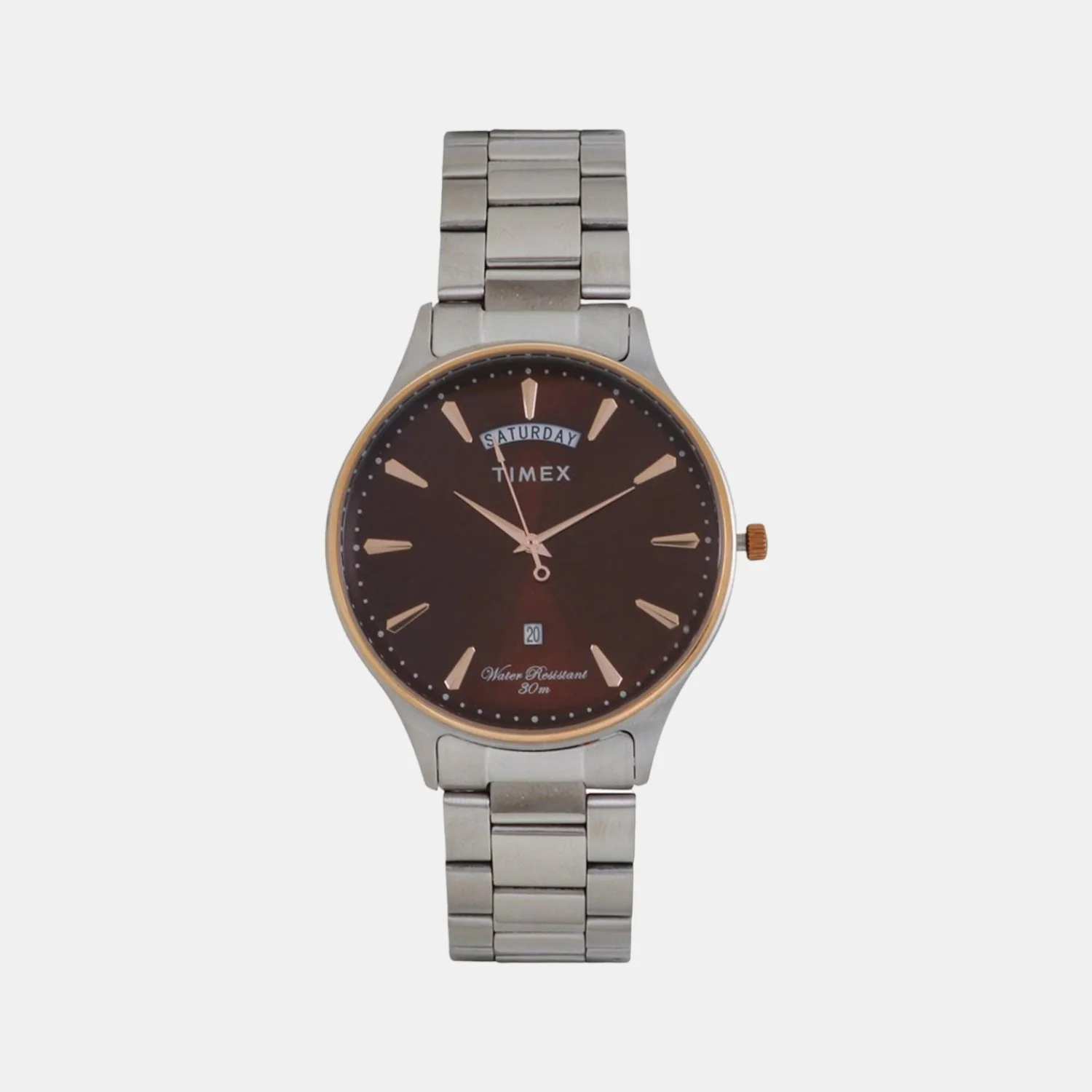 Fashion Men Quartz Brown Dial Analog Stainless Steel Watch TWEG16906