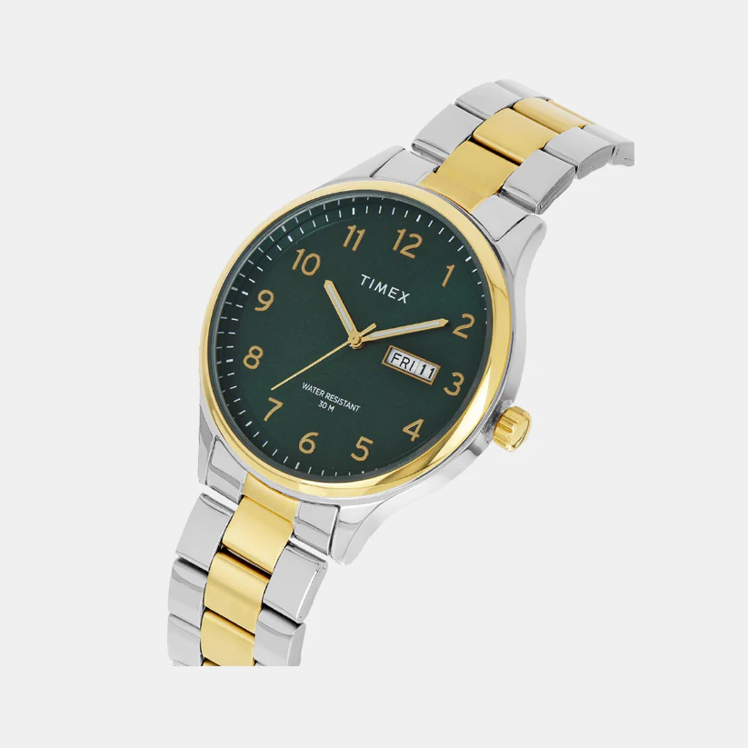 Fashion Men Quartz Green Dial Analog Stainless Steel Watch TWEG18443 - Image 2