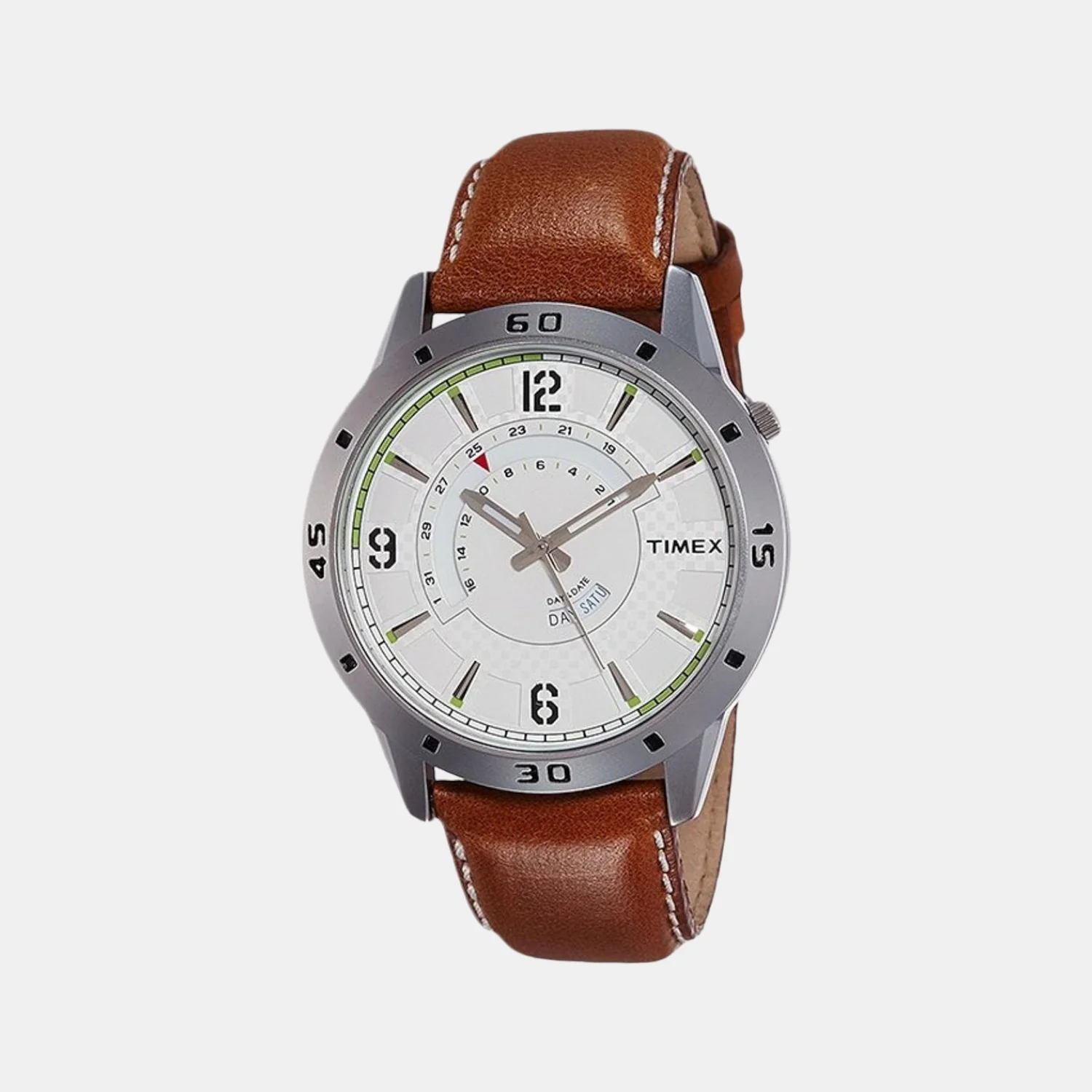 Fashion Men Quartz Silver Dial Analog Leather Watch TW000U908