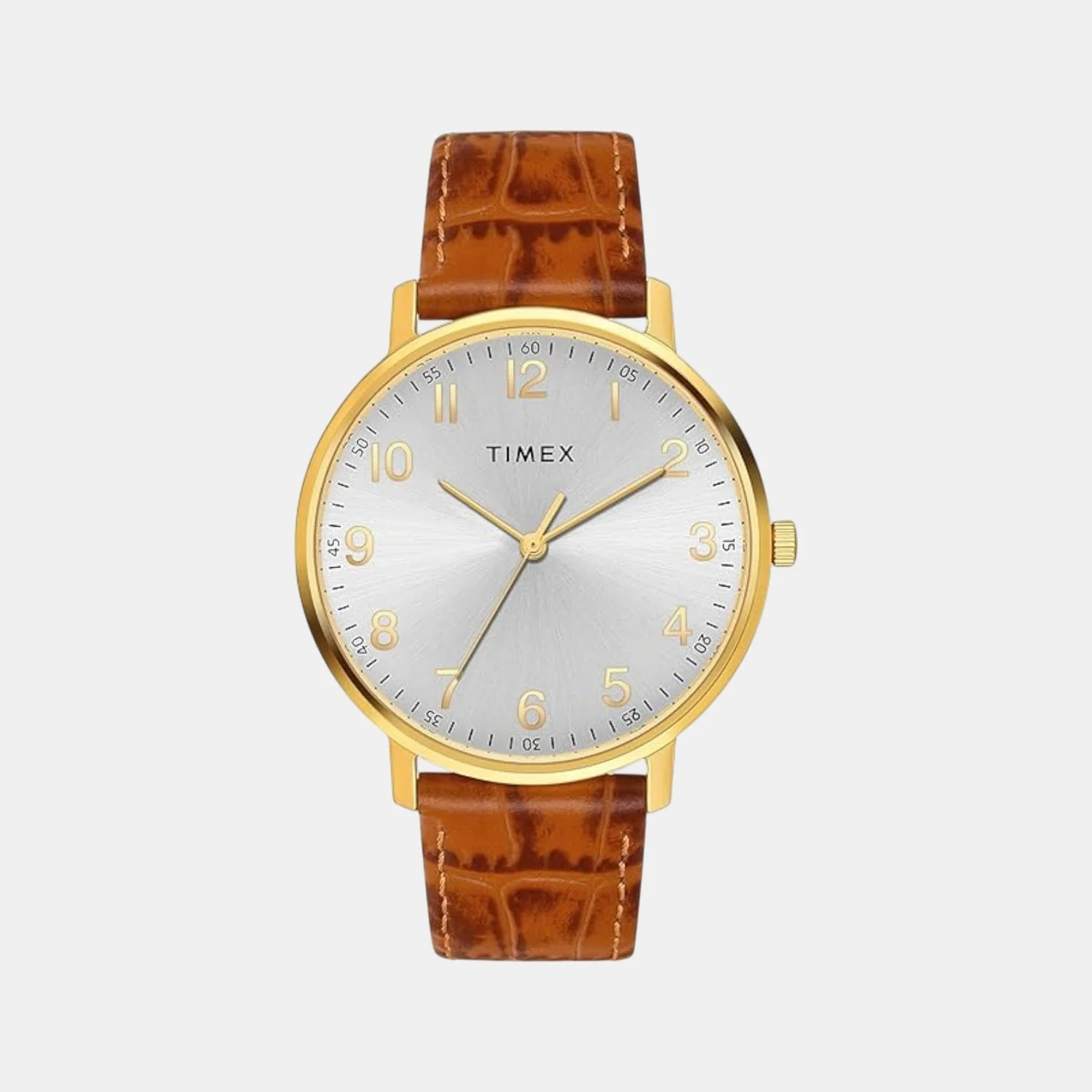 Fashion Men Quartz Silver Dial Analog Leather Watch TW0TG8026
