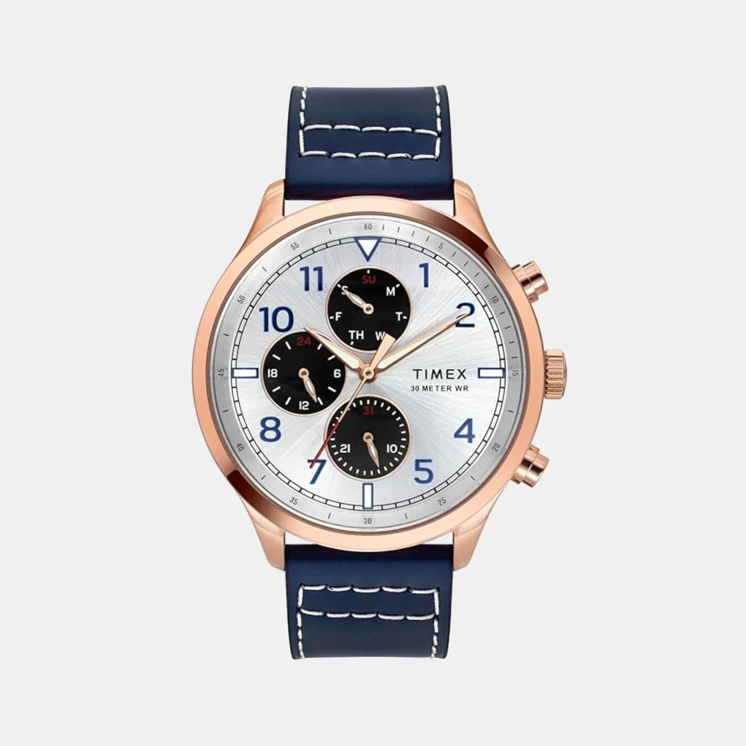 Fashion Men Quartz Silver Dial Multi-Function Leather Watch TWEG23902