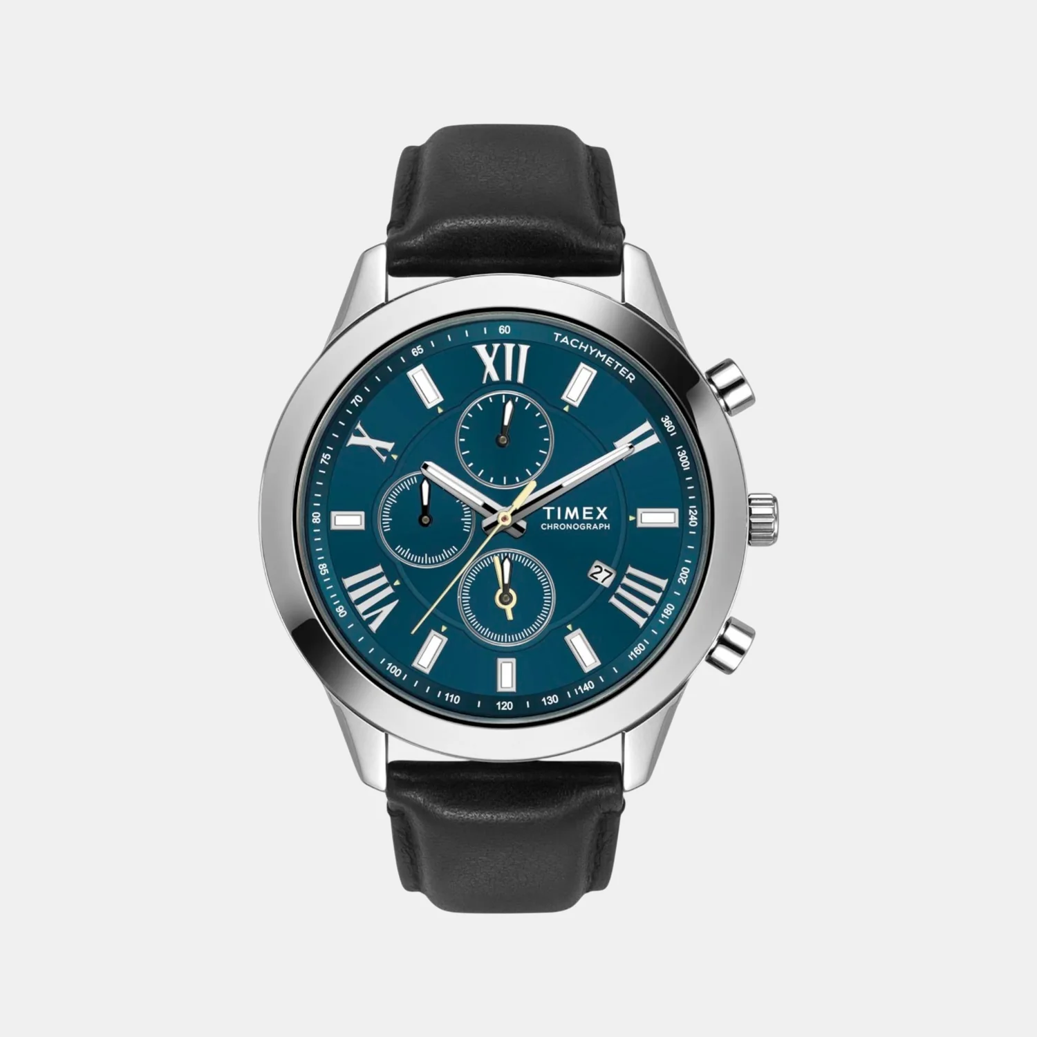 Fashion Men Quartz Teal Dial Chronograph Leather Watch TWEG18515