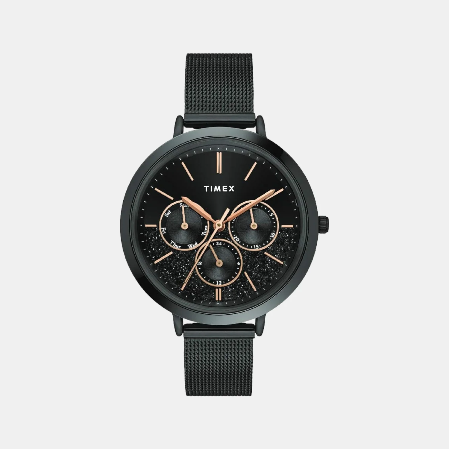 Fashion Women Quartz Black Dial Multi-Function Stainless Steel Watch TWEL14501