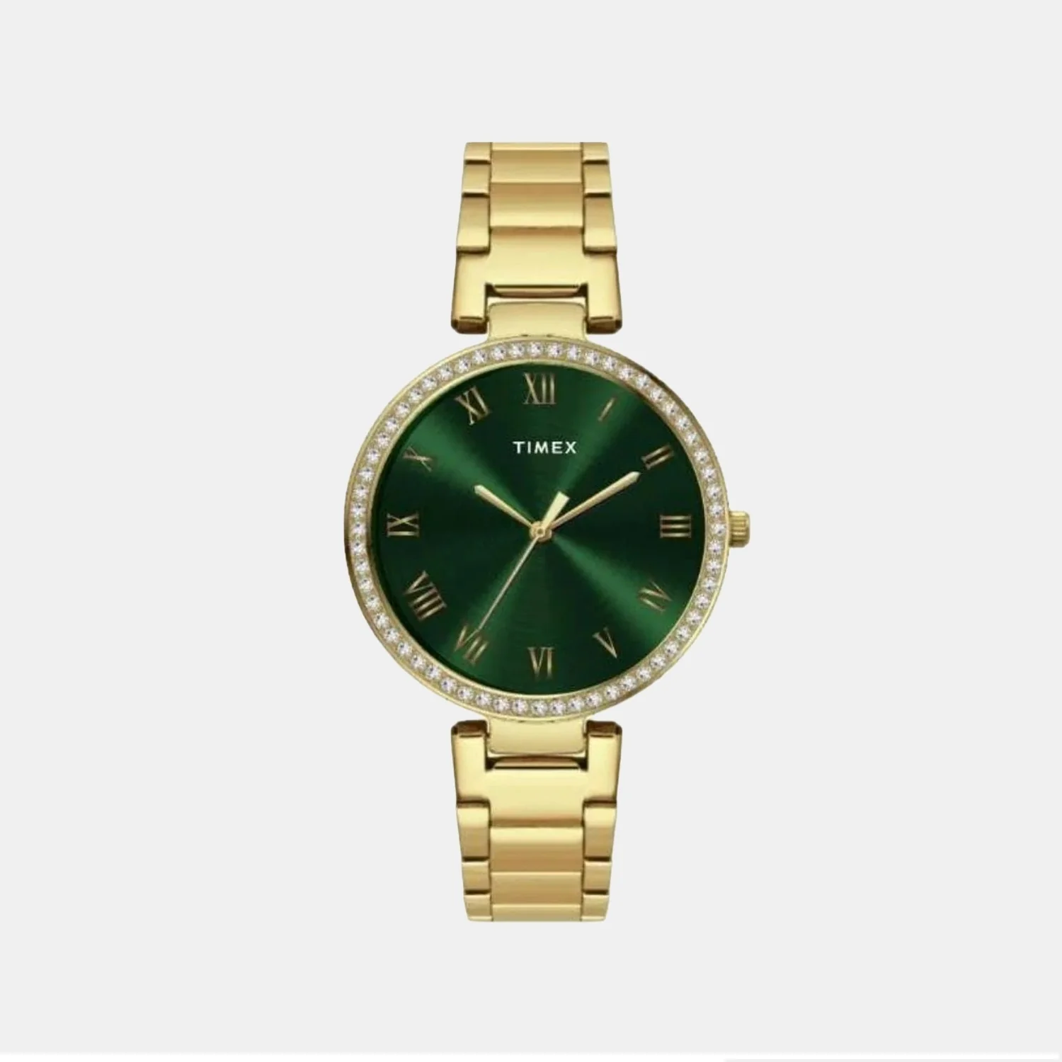 Fashion Women Quartz Green Dial Analog Stainless Steel Watch TWEL18716