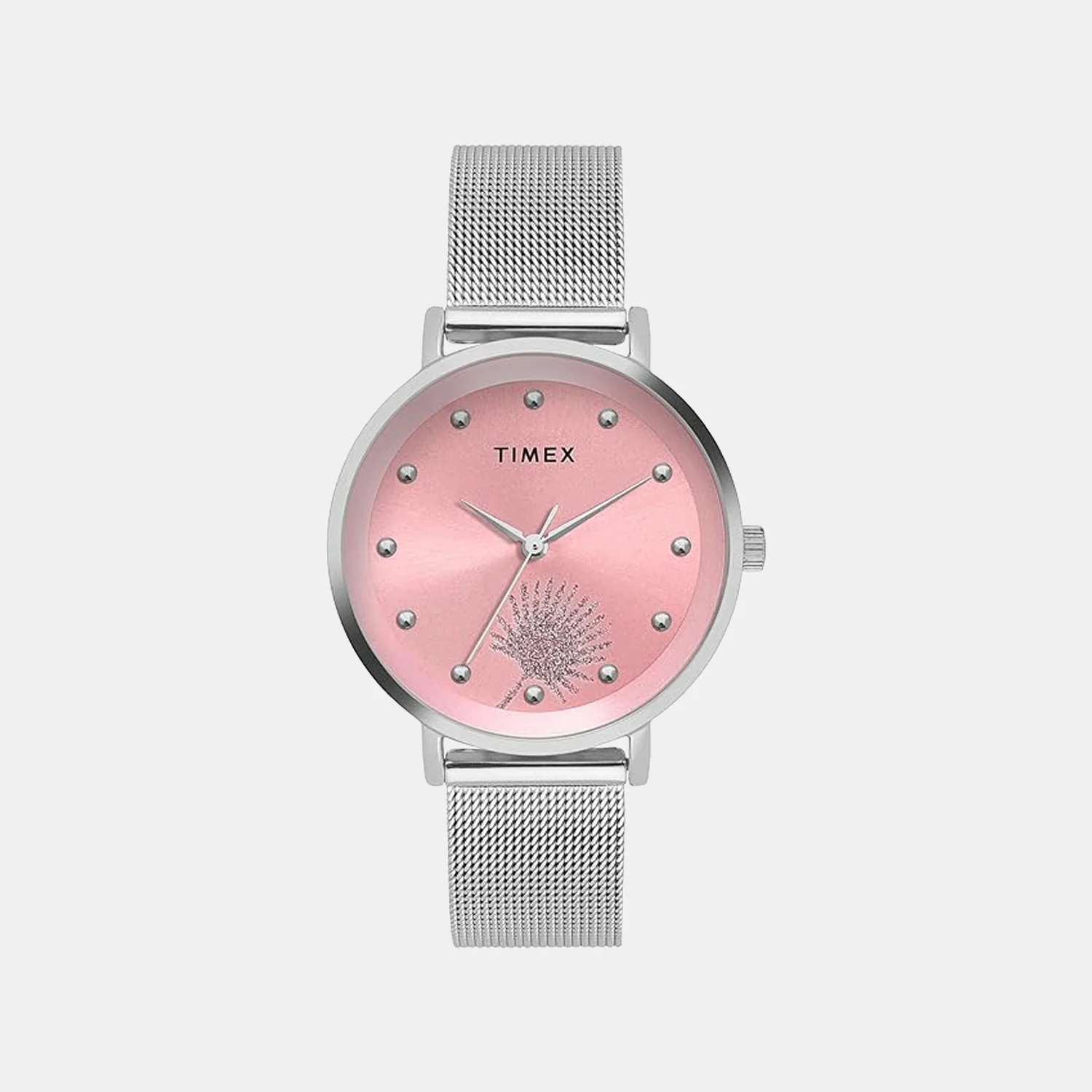 Fashion Women Quartz Pink Dial Analog Mesh Watch TWEL12921