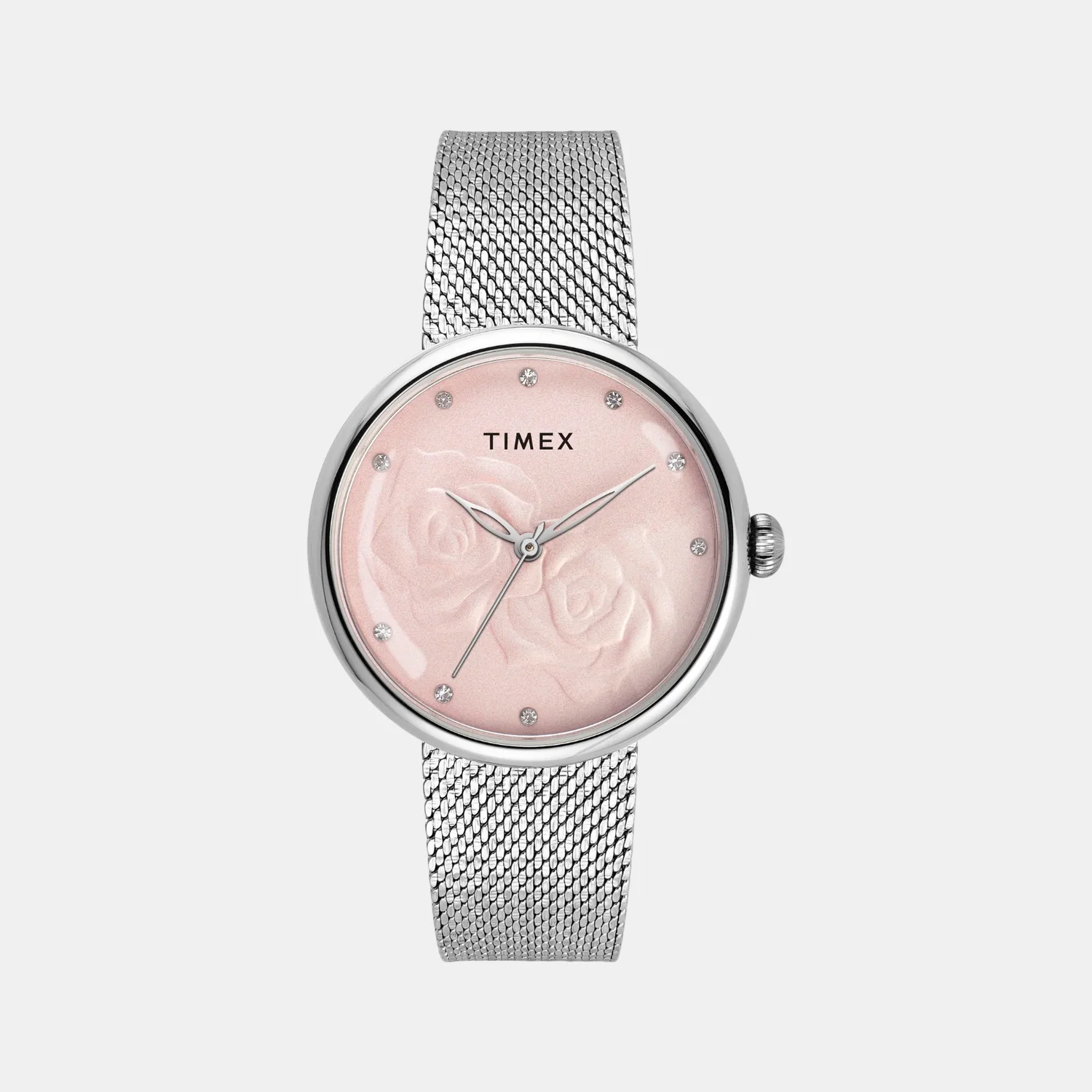 Fashion Women Quartz Pink Dial Analog Mesh Watch TWEL19300
