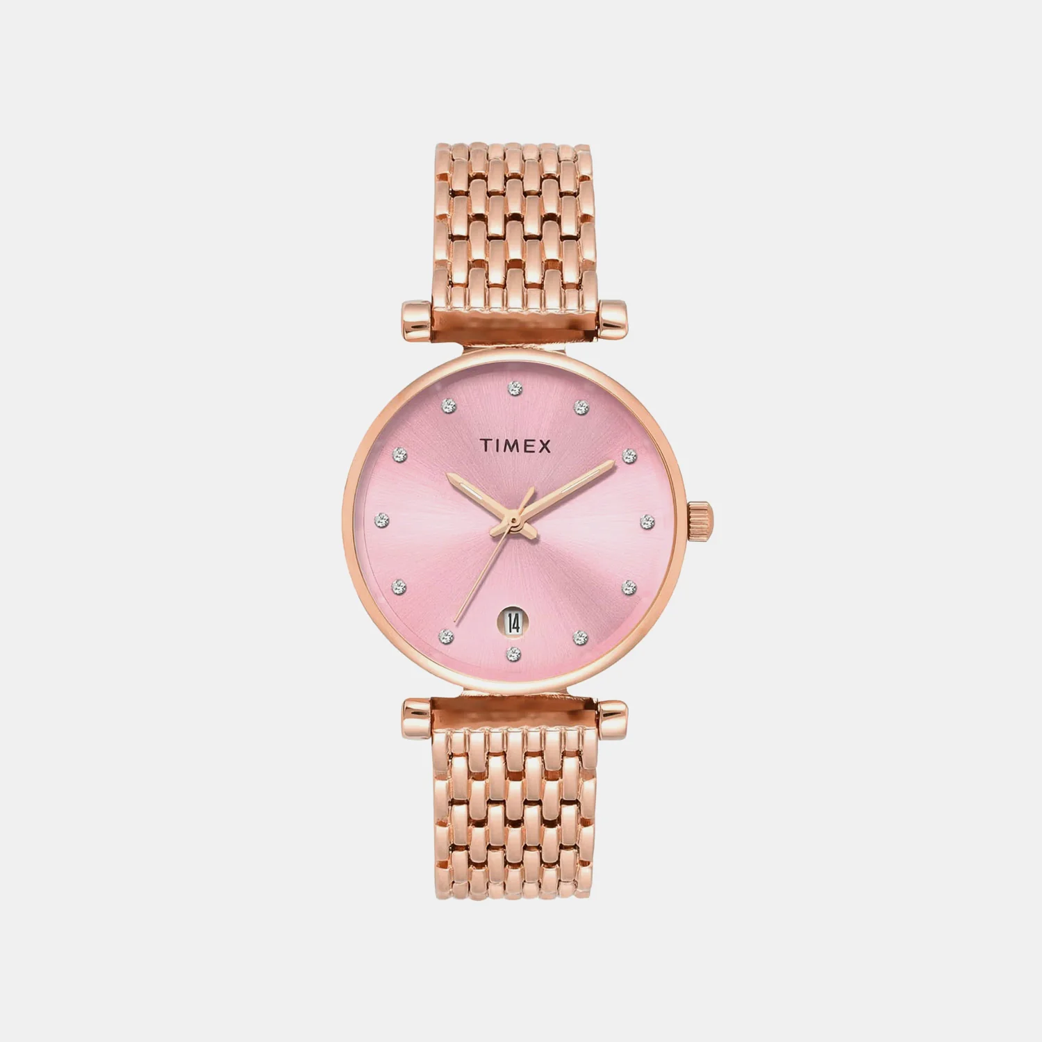 Fashion Women Quartz Pink Dial Analog Stainless Steel Watch TWEL21601