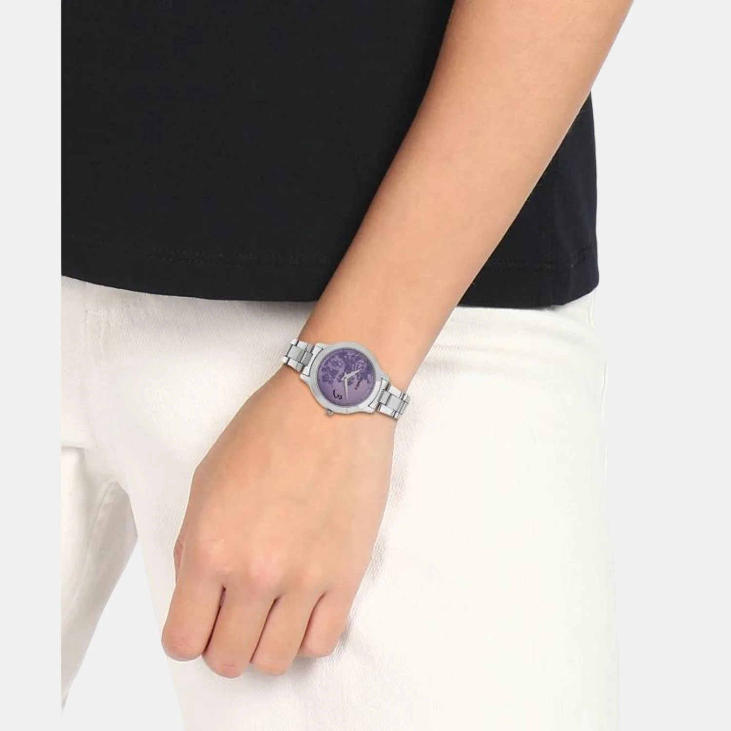 Fashion Women Quartz Purple Dial Analog Stainless Steel Watch TI000T60200 - Image 4