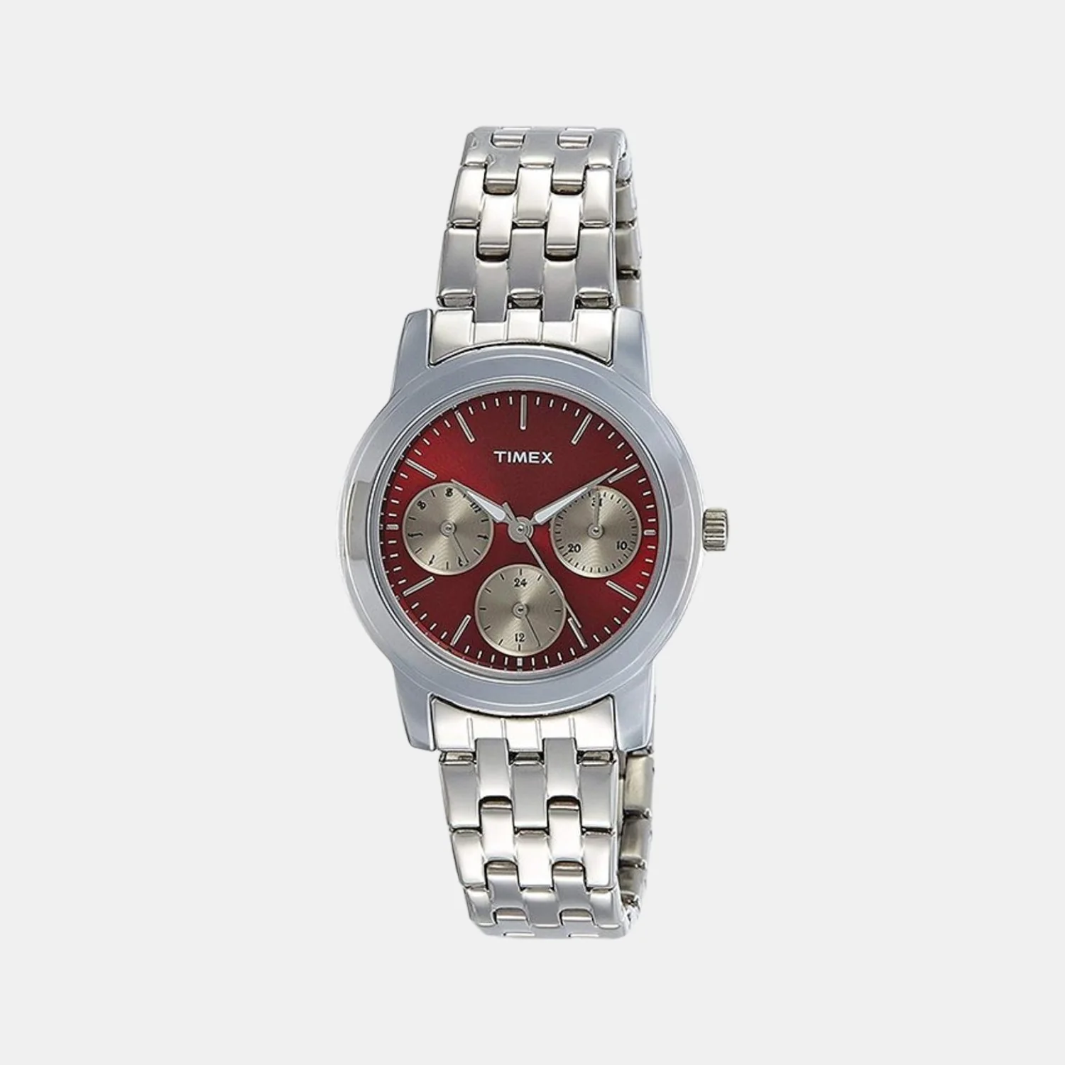 Fashion Women Quartz Red Dial Chronograph Stainless Steel Watch TW000W107