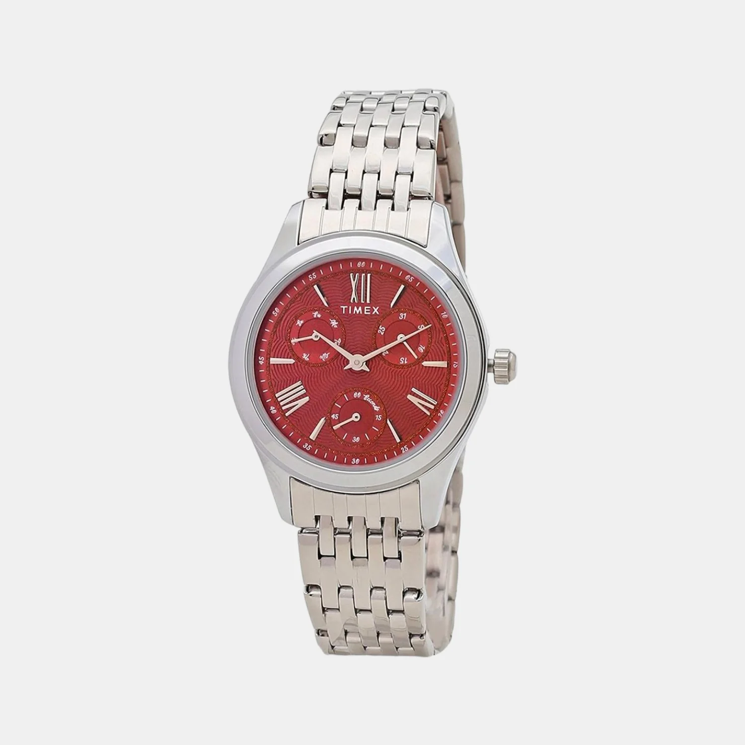 Fashion Women Quartz Red Dial Chronograph Stainless Steel Watch TW000W215