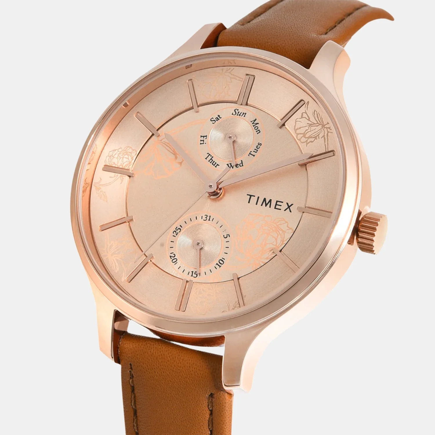 Fashion Women Quartz Rose Gold Dial Multi-Function Leather Watch TWEL14823 - Image 2