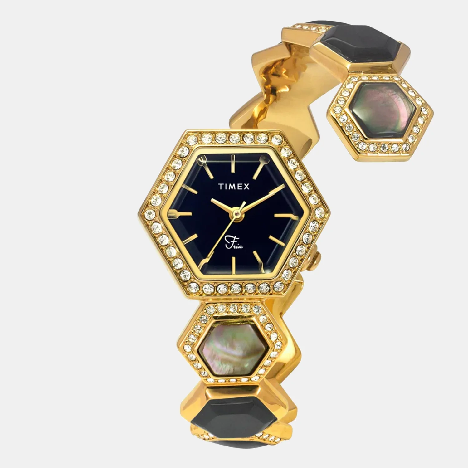 Fria Women Quartz Black Dial Analog Brass Watch TWEL17900 - Image 2
