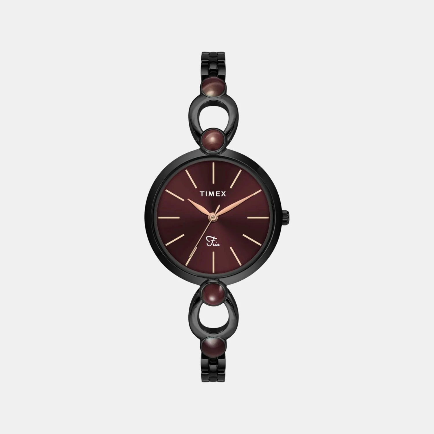 Fria Women Quartz Maroon Dial Analog Brass Watch TWEL18107