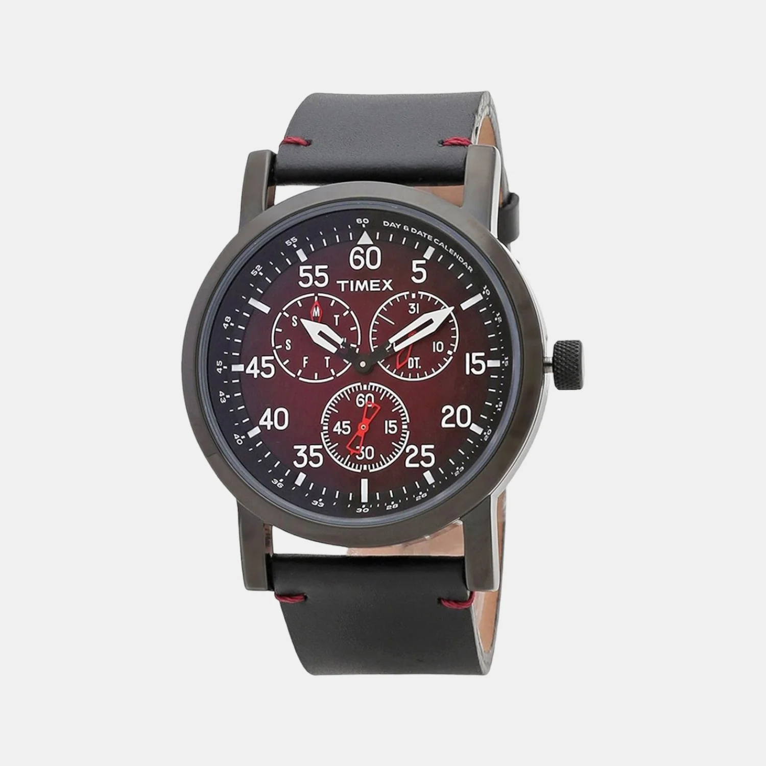 Men Quartz Red Dial Multi-Function Leather Watch TWEG16604