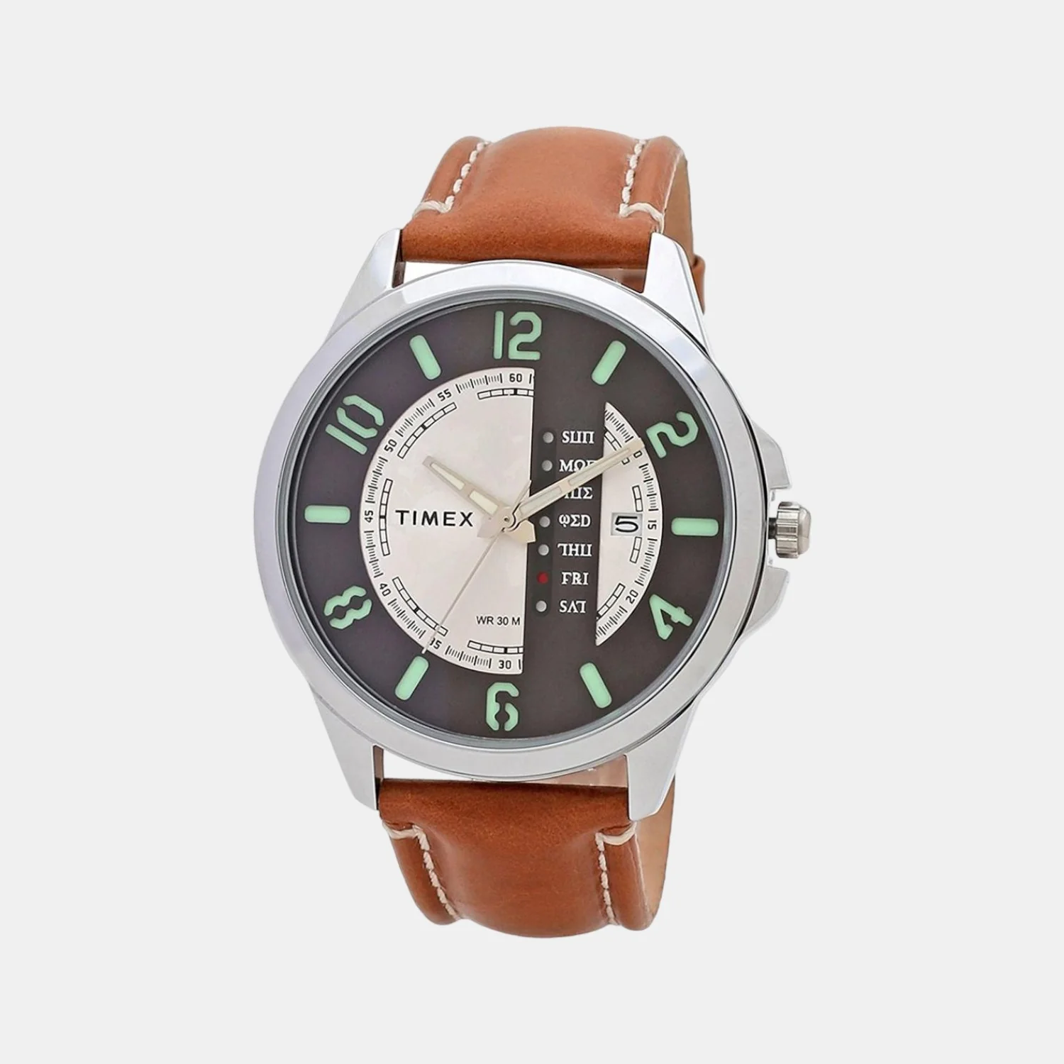 Men Quartz Silver Dial Analog Leather Watch TWEG16501