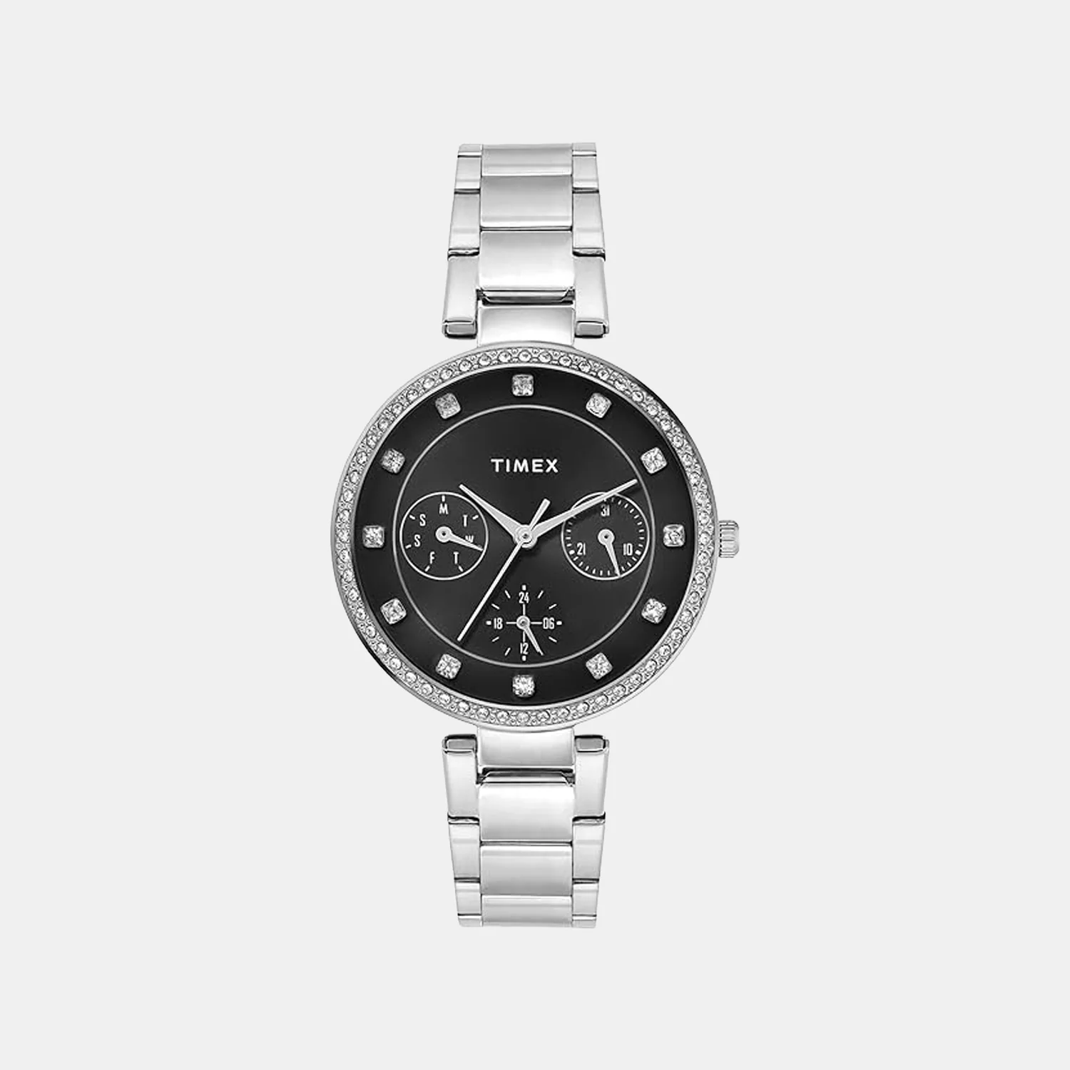Trendline Women Quartz Black Dial Multi-Function Stainless Steel Watch TWEL18728