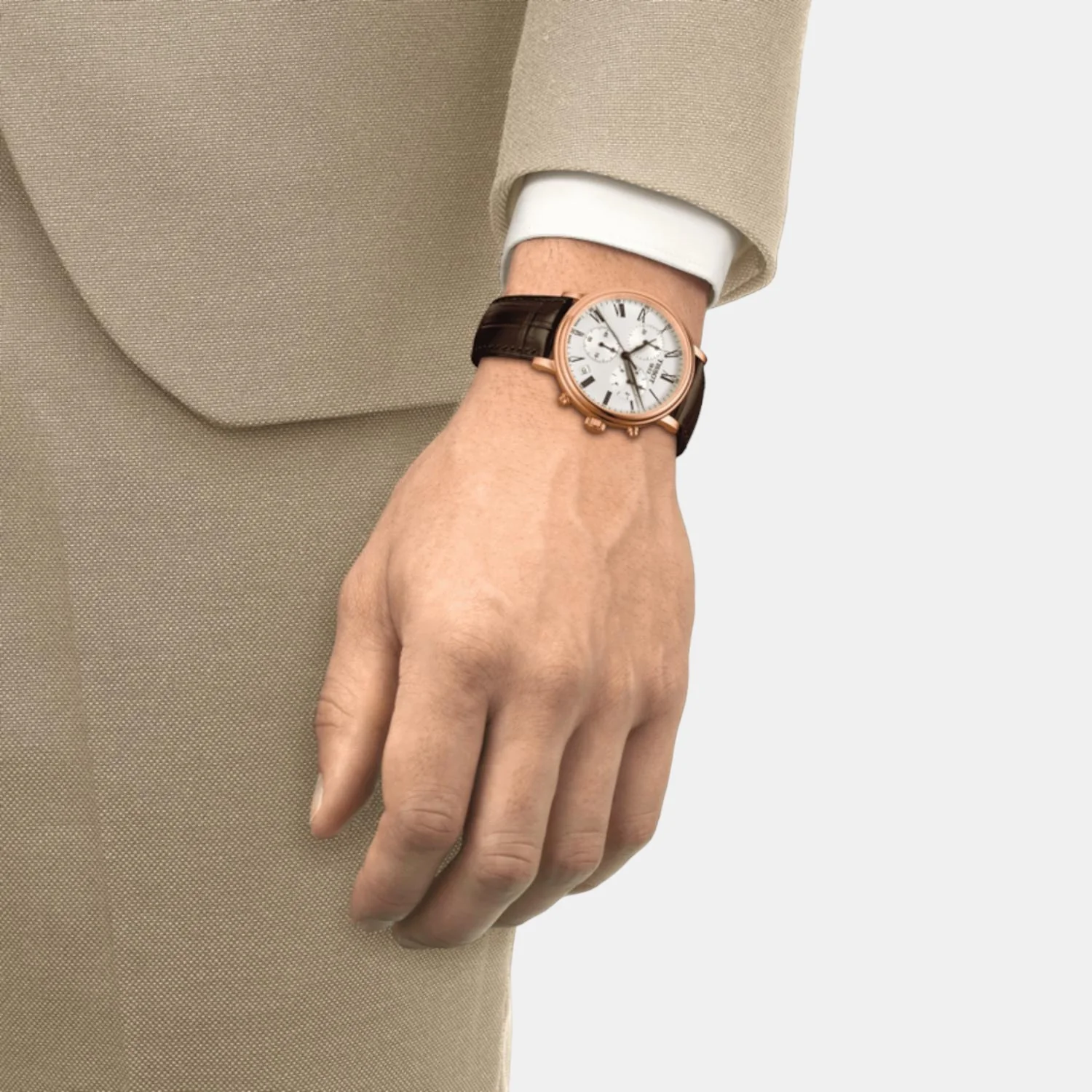 Carson Men Quartz Silver Dial Chronograph Leather Watch T1224173603300 - Image 4