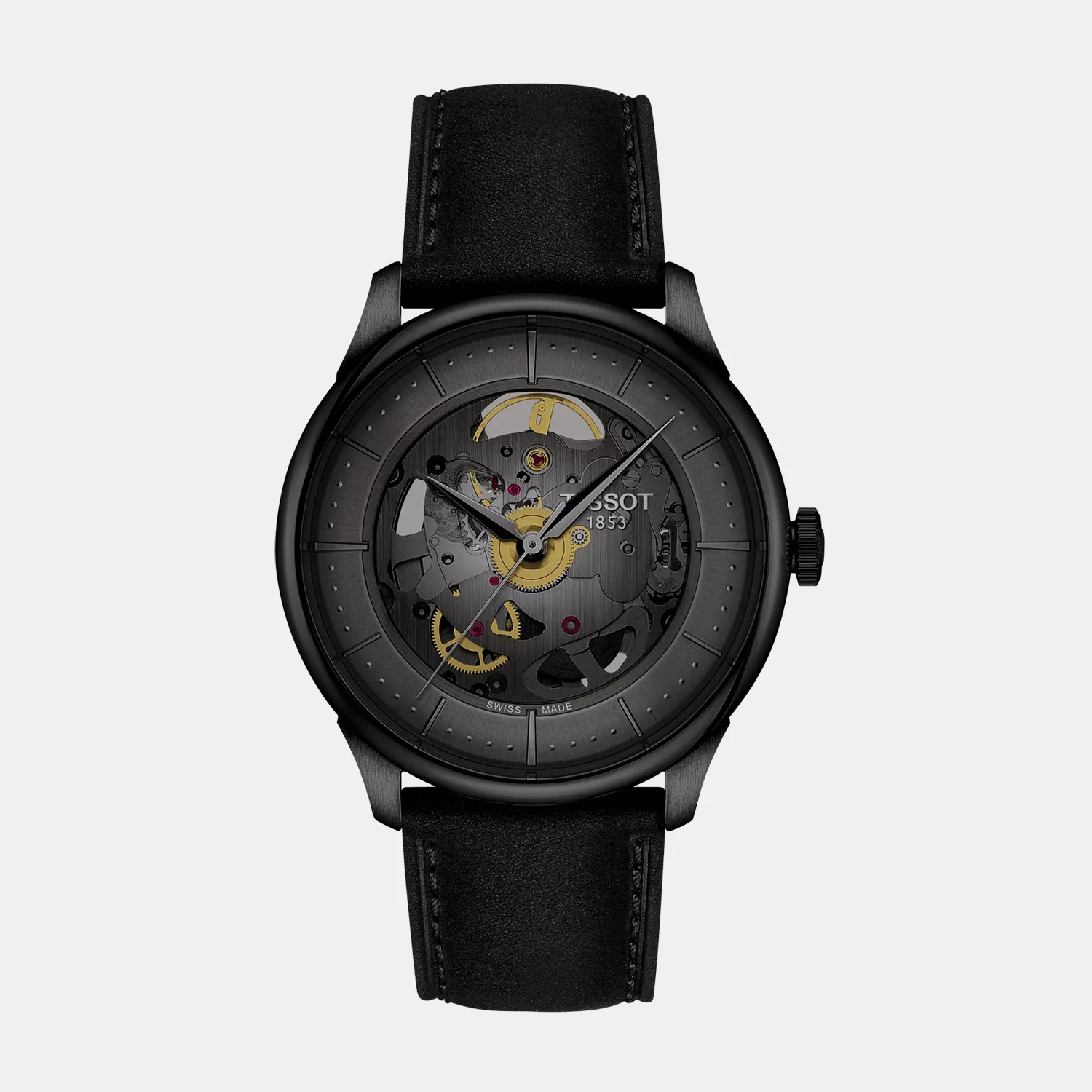 Chemin Des Tourelles Skeleton Unisex Automatic Gunmetal Dial Analog Leather Watch T1398363644100
