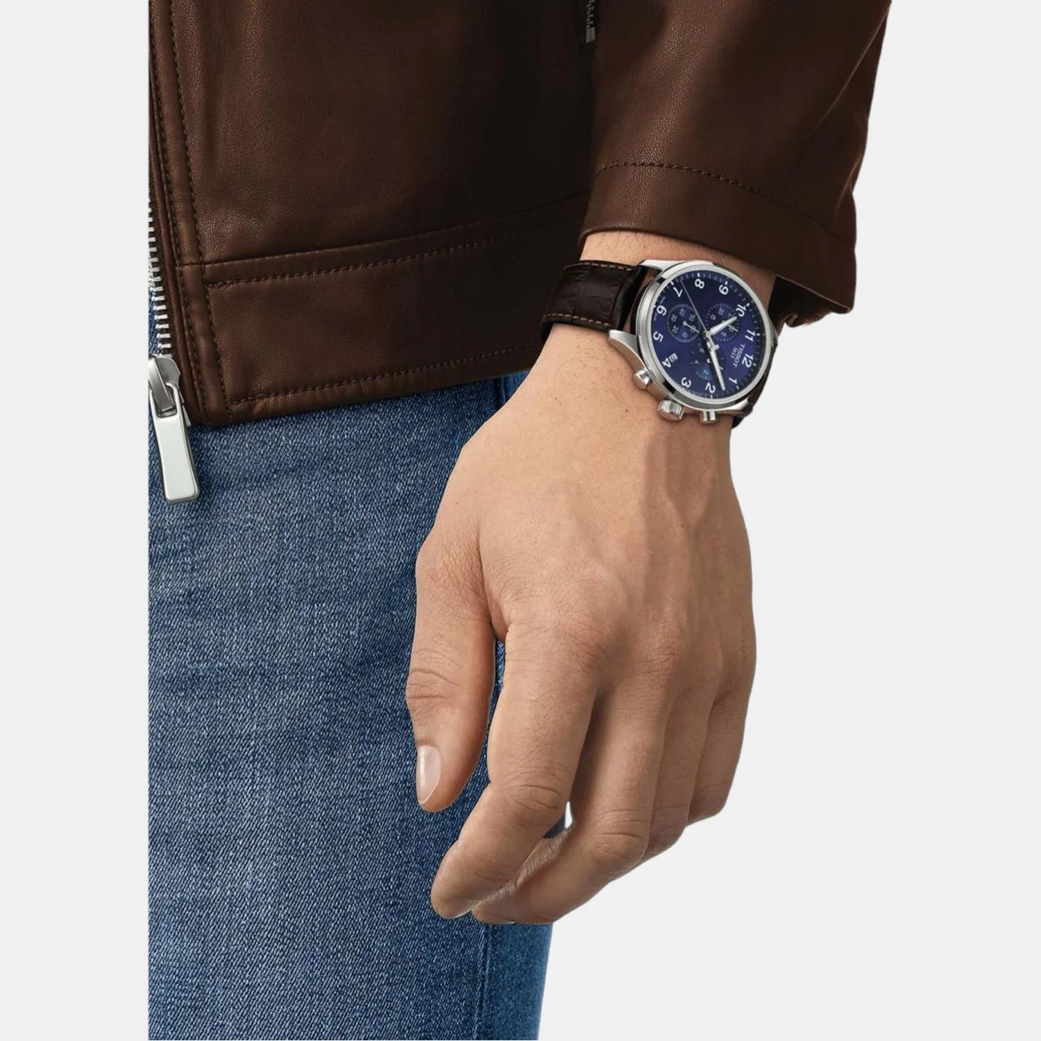 Chrono Xl Classic Men Quartz Blue Dial Chronograph Leather Watch T1166171604700 - Image 5