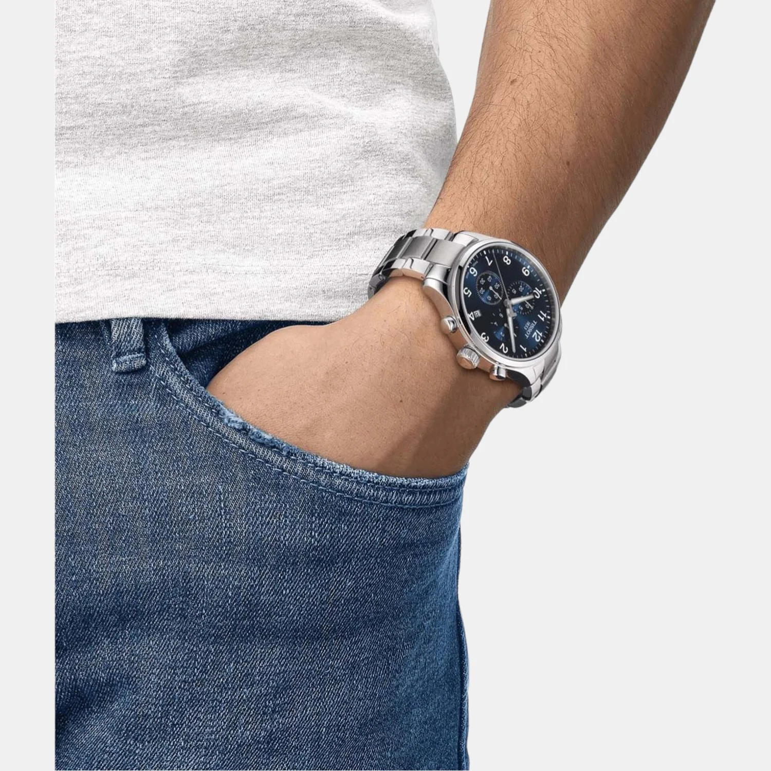 Chrono Xl Classic Men Quartz Blue Dial Chronograph Stainless Steel Watch T1166171104701 - Image 3