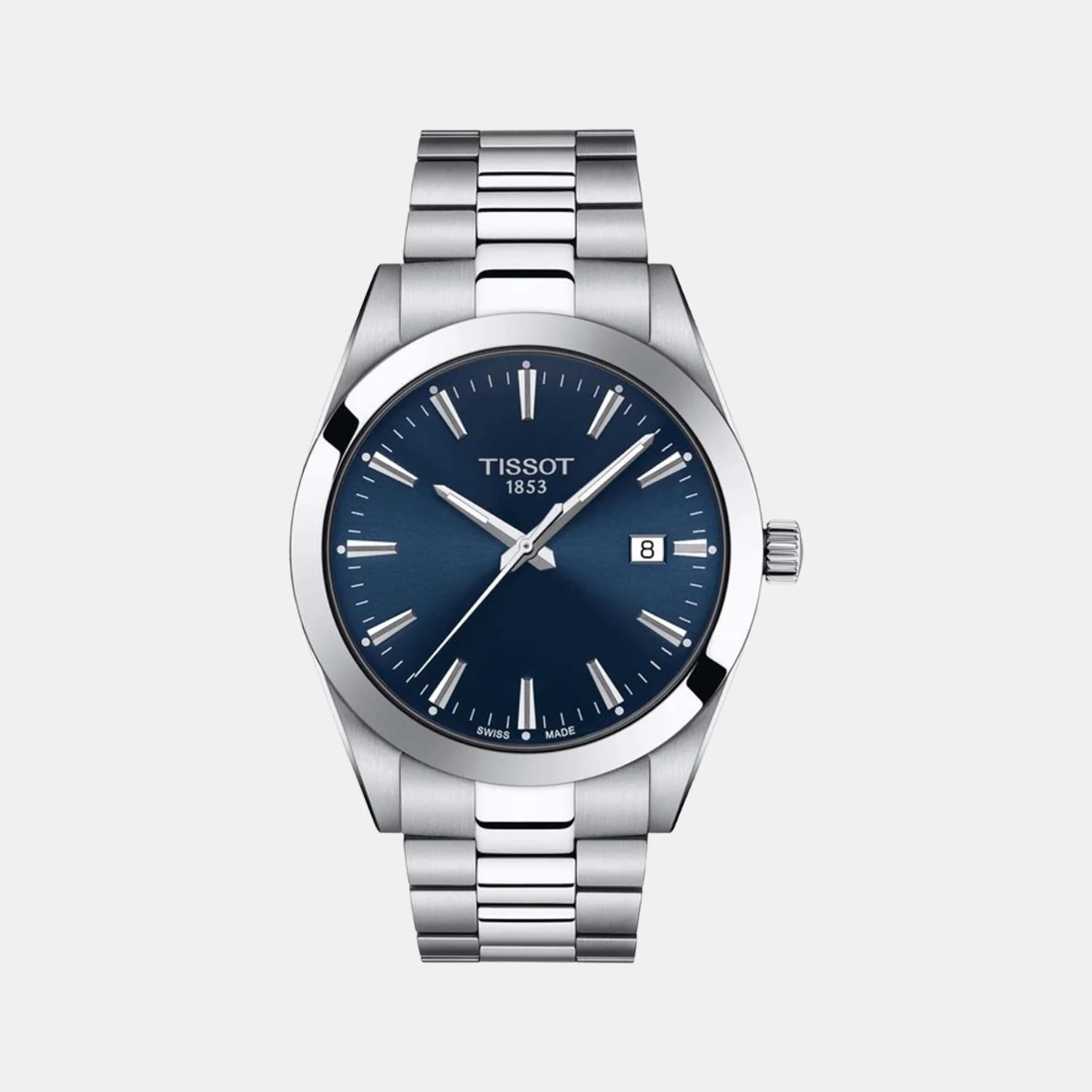 Gentleman Men Quartz Blue Dial Analog Stainless Steel Watch T1274101104100